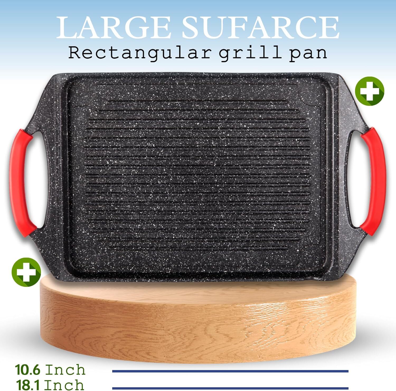 Griddle Aluminum Bbq | 18×11″ Rectangle Grill Pan for Indoor Cooking, Non-stick