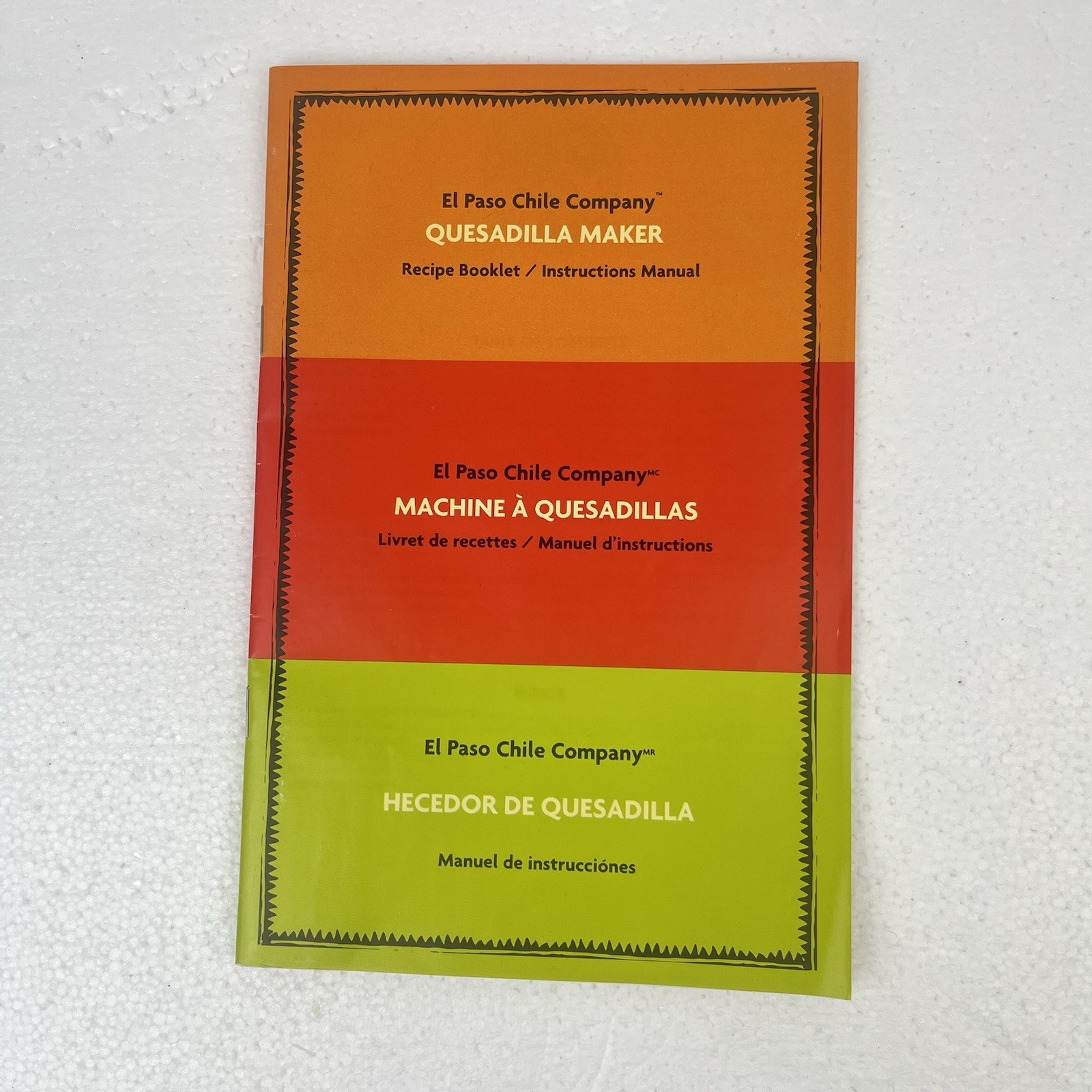 El Paso Chile Company Quesadilla Maker Recipe Booklet / Instruction Manual Only