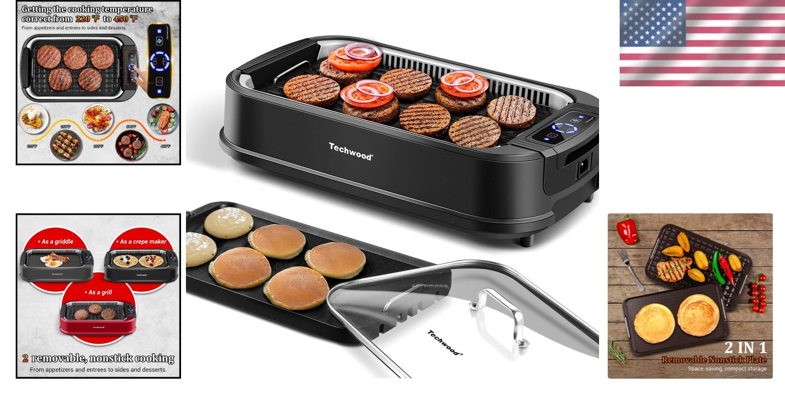 Electric Indoor Grill with Turbo Smoke Extractor & Precise Temp Control, Black