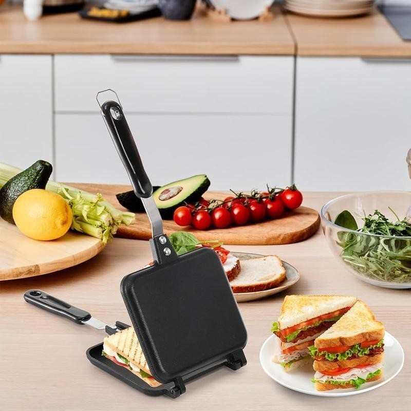 Hot Sandwich Maker Non Stick Frying Pan Double Sided Stovetop Grill Press New
