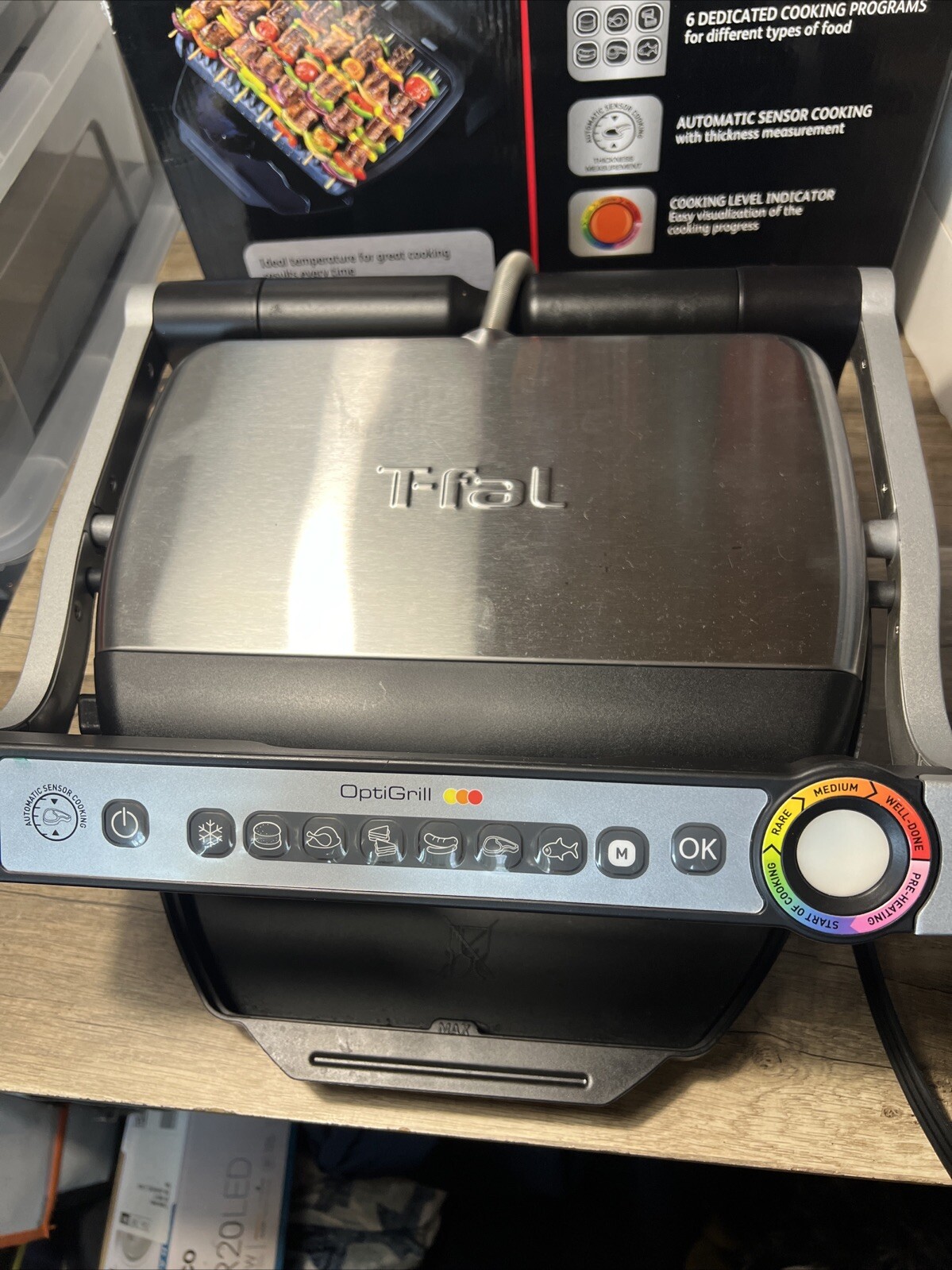 T-Fal OptiGrill 8351s1 Grill Automatic Sensor Indoor Stainless Steel Grill W Box
