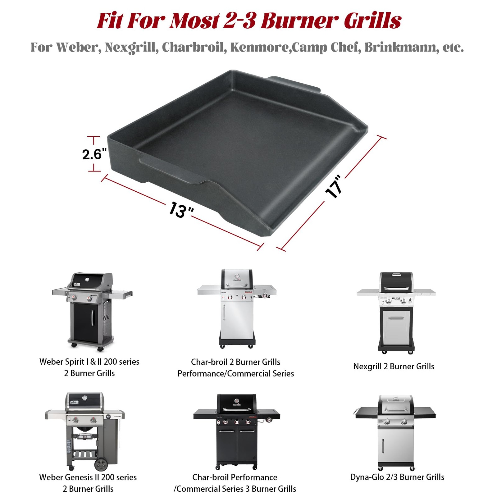 17″ x 13″ Universal Cast Iron Griddle for Gas Grill Stove Top Charbroil Nexgrill