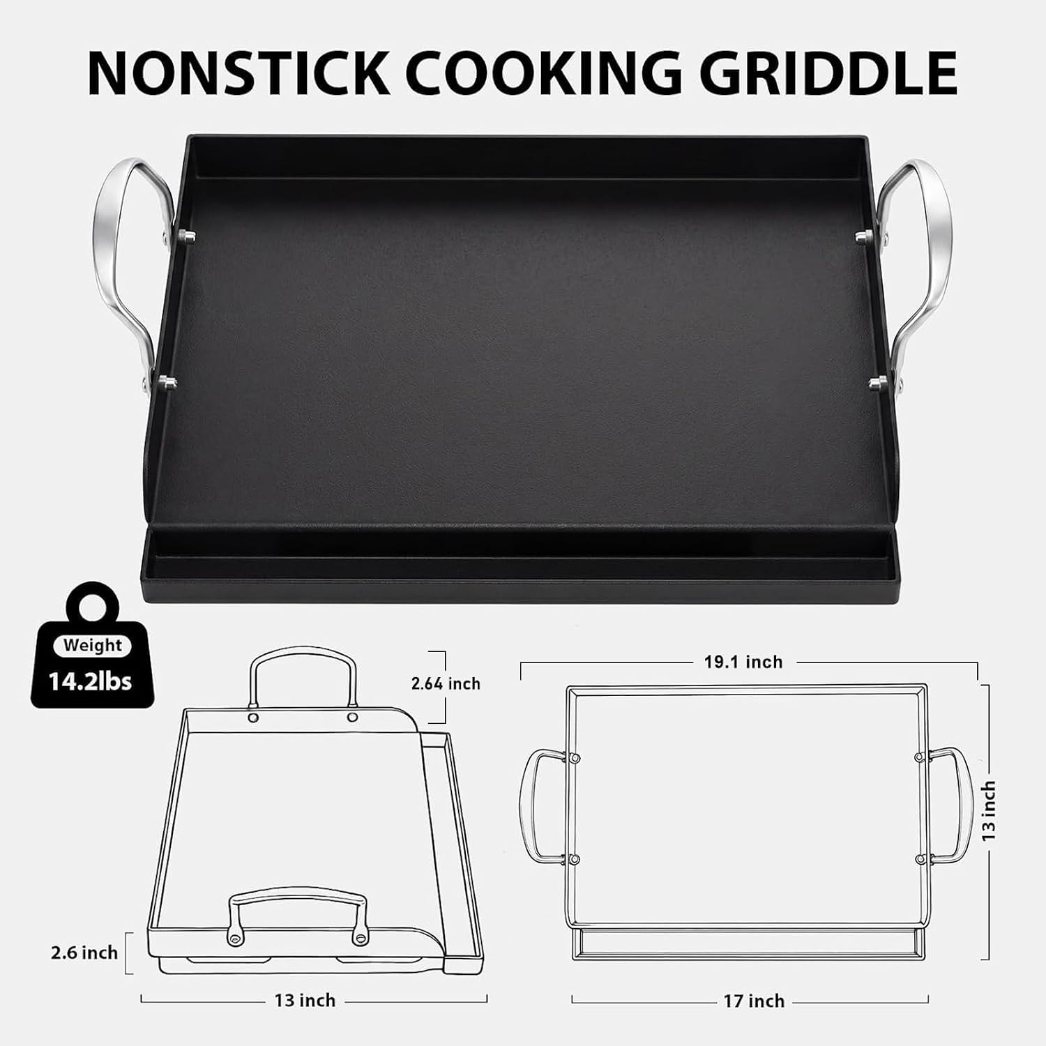 Cast Iron Griddle, Pre-Seasoned, Nonstick, 17 X 13 in Flat Top | Griddle for Gas
