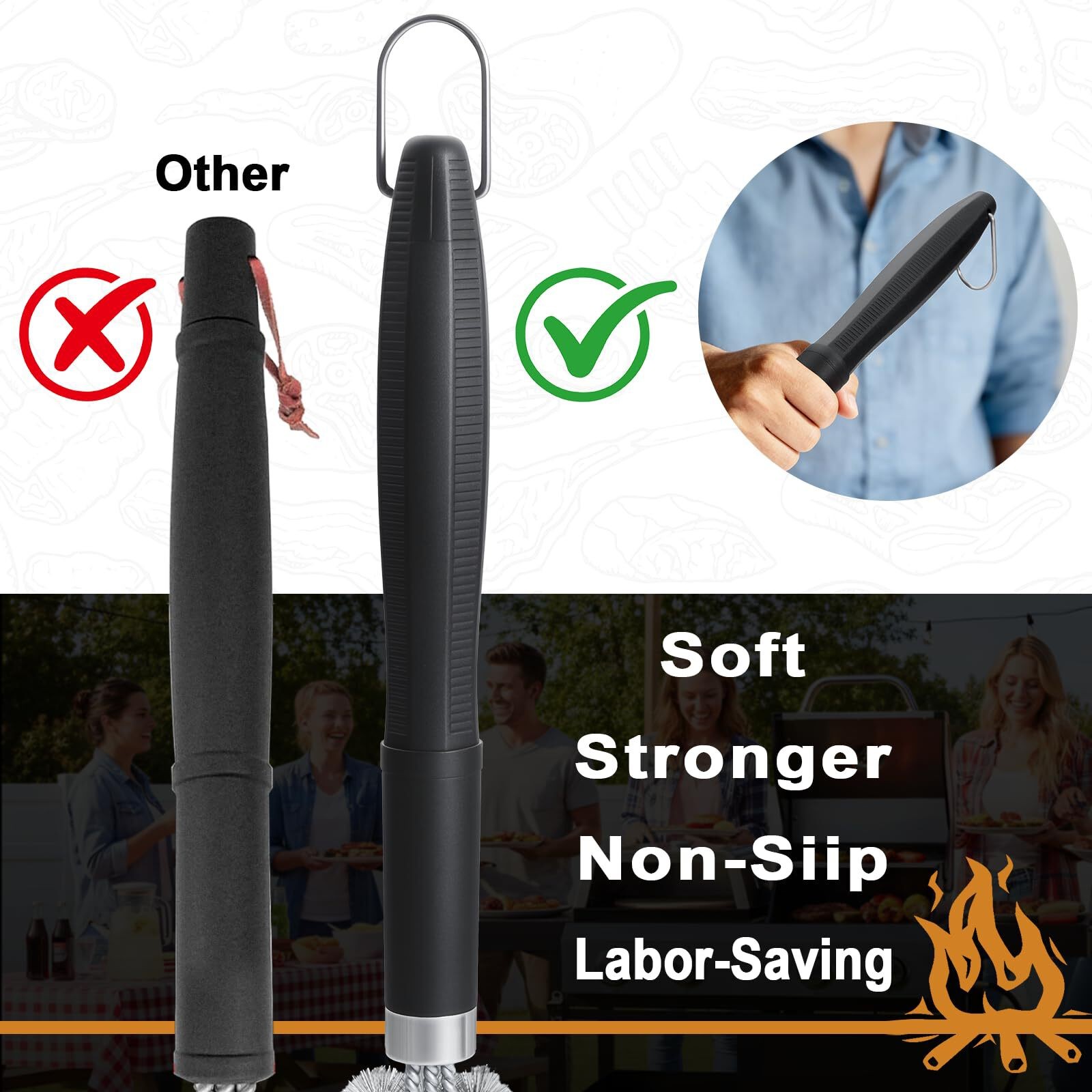 TEMMIO Combined BBQ Grill Brush Stainless Steel Wire Bristle