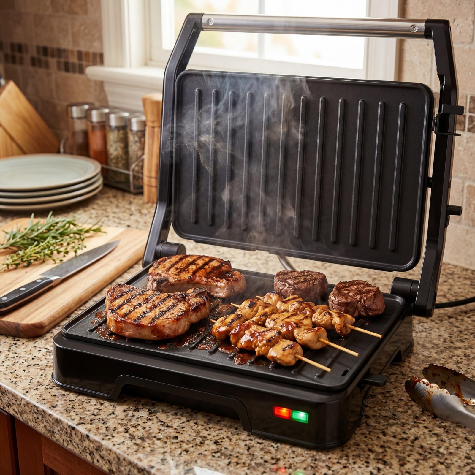 Panini Press Grill & Sandwich Maker – 2-Slice, 180° Adjustable Hinge, 900Watt…