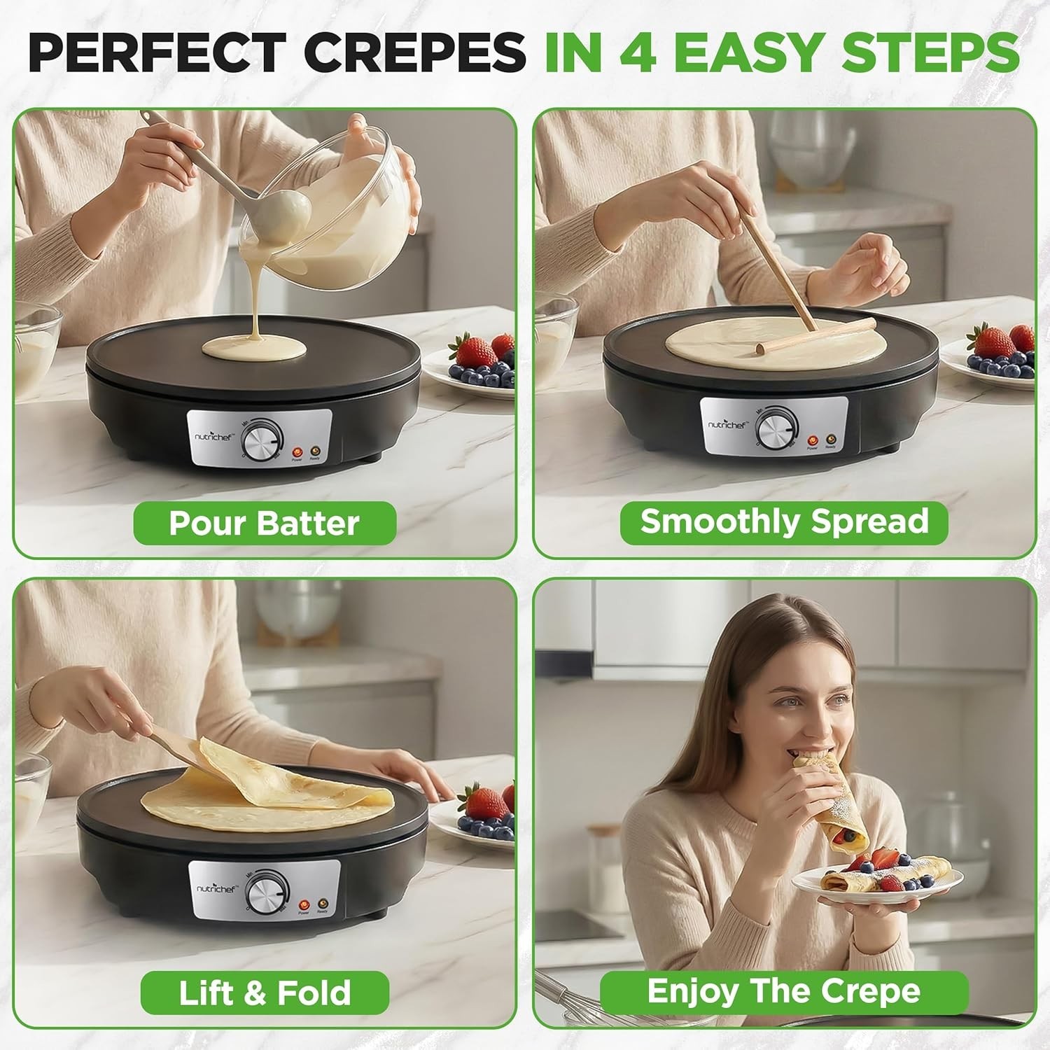 NutriChef Electric Griddle & Crepe Maker | Nonstick 12 Inch Hot Plate Cooktop