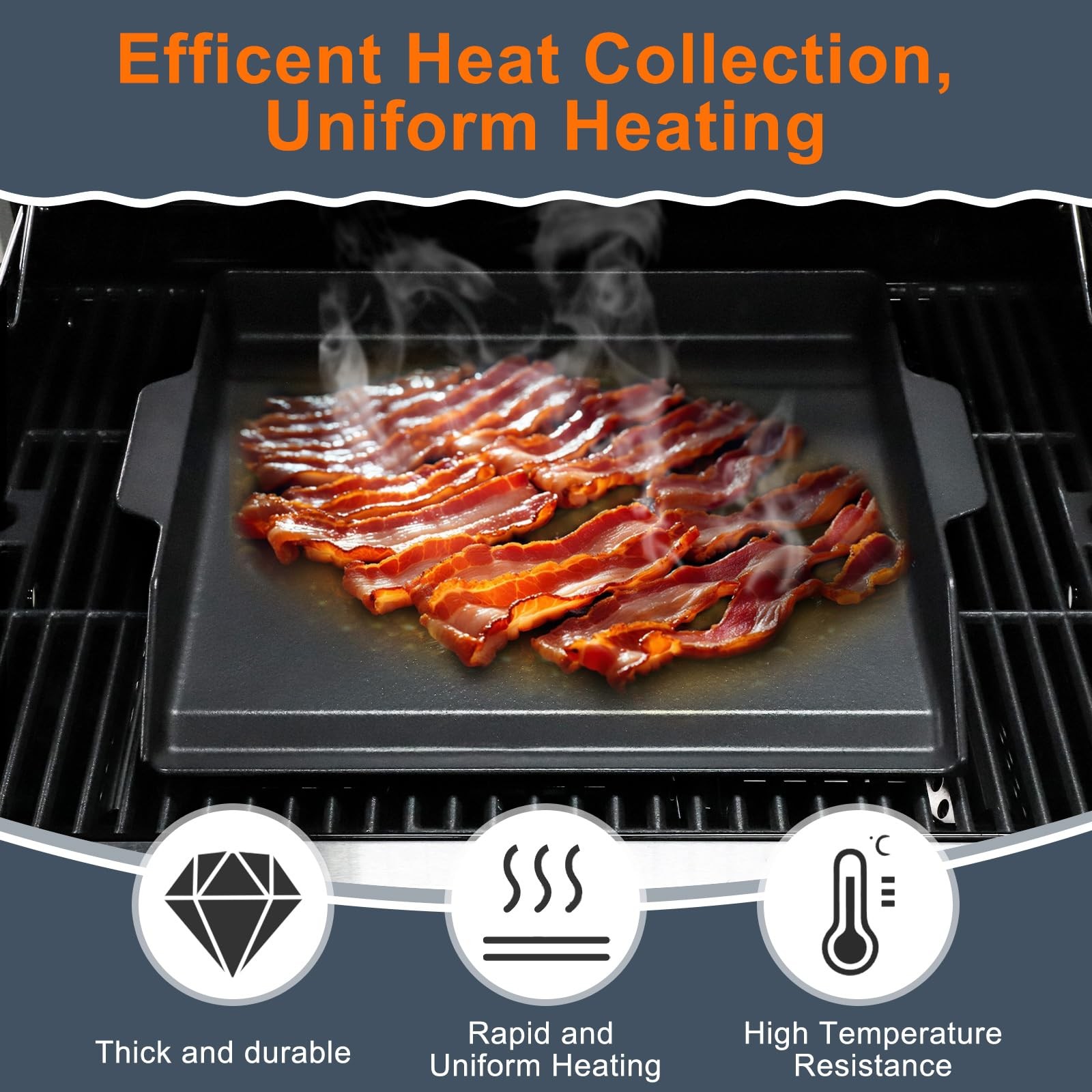 Universal Large Cast Iron Cooking Griddle with Extra High Sidewalls for Gas G…