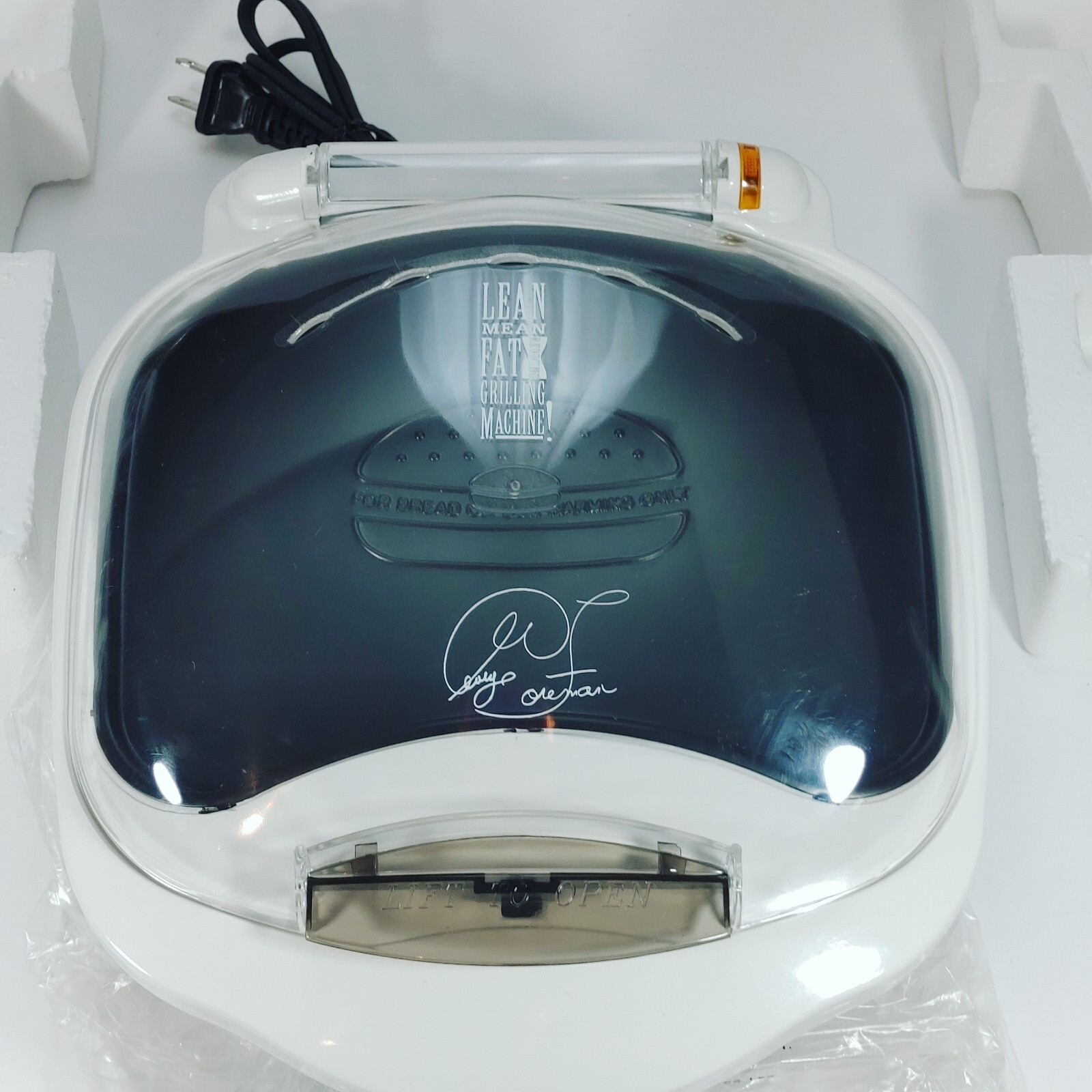 George Foreman Champ Size Grill With Bun Warmer White GR10ABW – Complete In Box