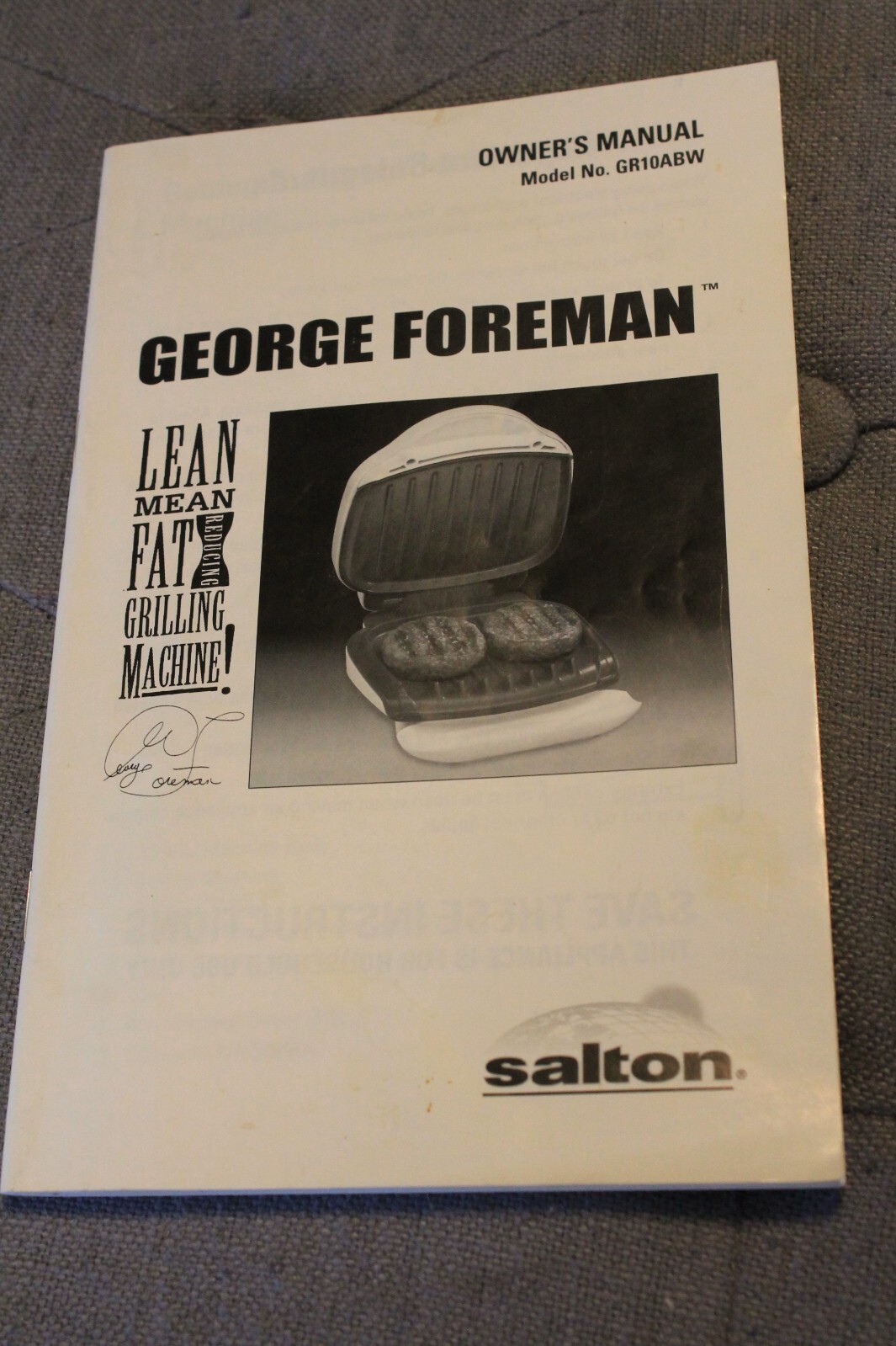 George Foreman Grill model GR10ABW owners manual