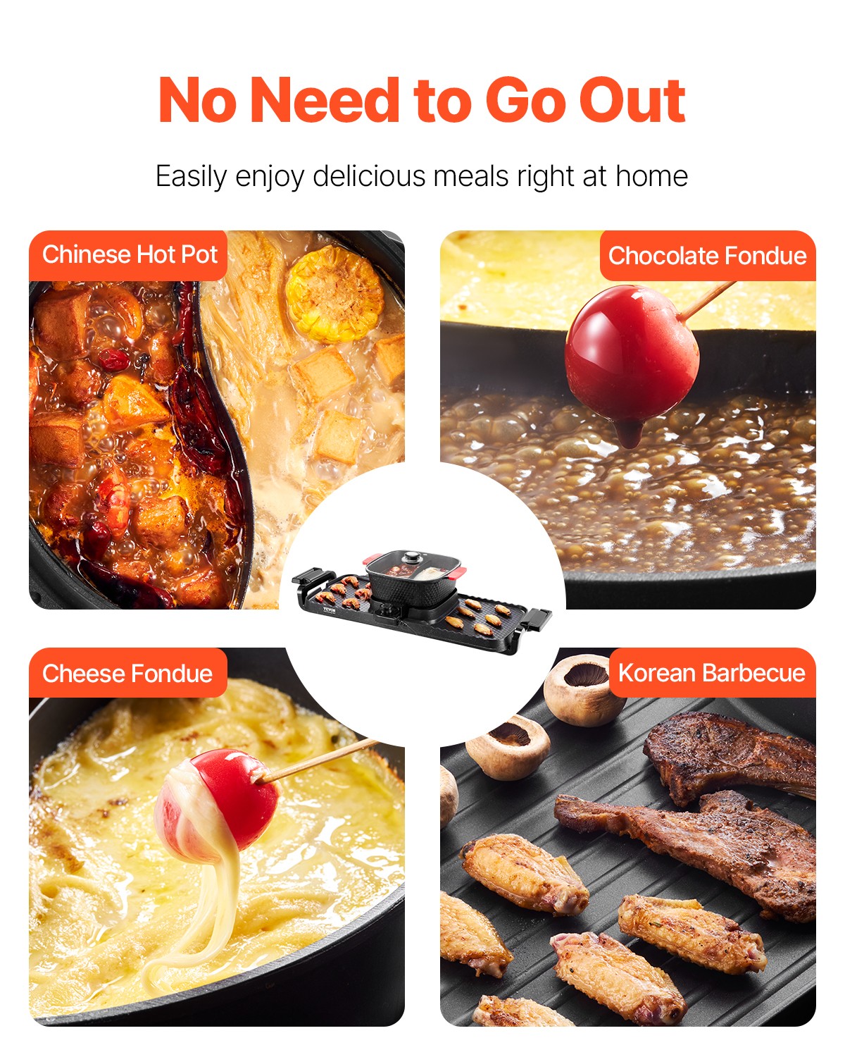 VEVOR Hot Pot with Grill 2300W 2-in-1 Electric Smokeless BBQ Pan with Removable
