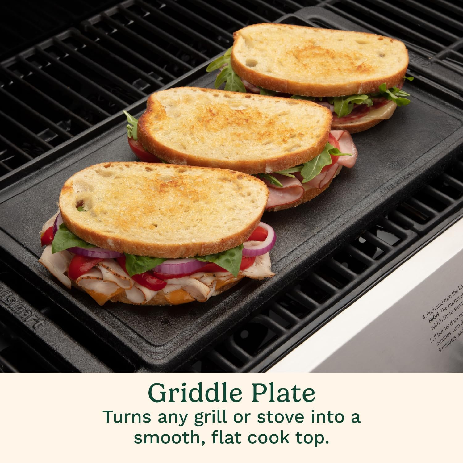 Reversible Cast Iron Grill/Griddle Plate, 15.75” X 9” Pre-Seasoned Cooking Surfa