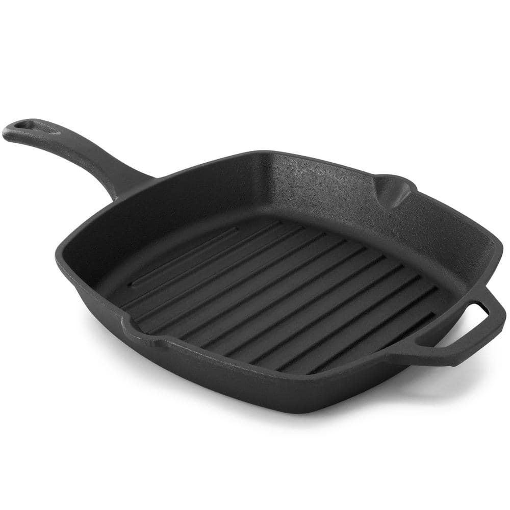 MegaChef Griddle 10.4″ Pre-Seasoned Cast Iron Square Glass Lid Silicone Handle