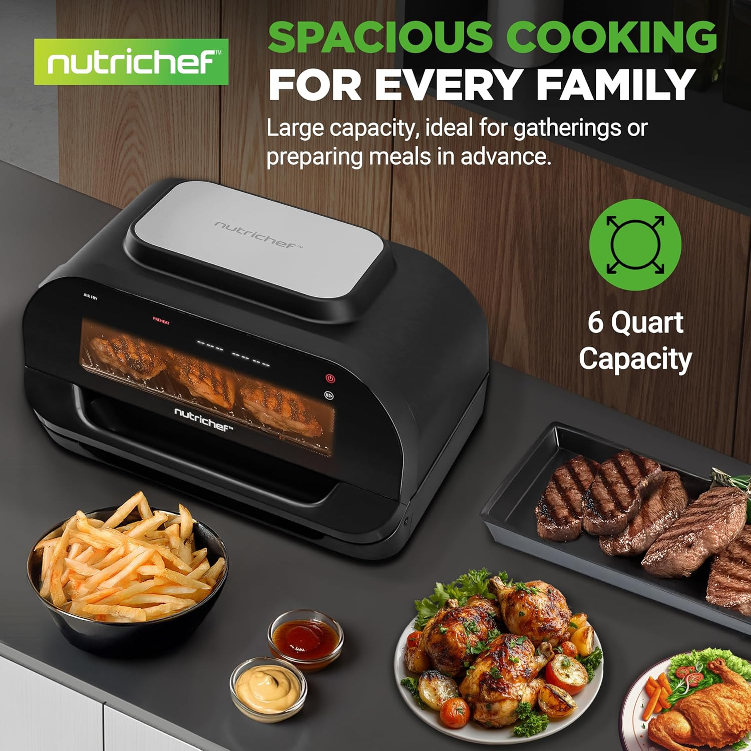 Versatile Smokeless Indoor Grill & Air Fryer with Smart Thermometer, 6L