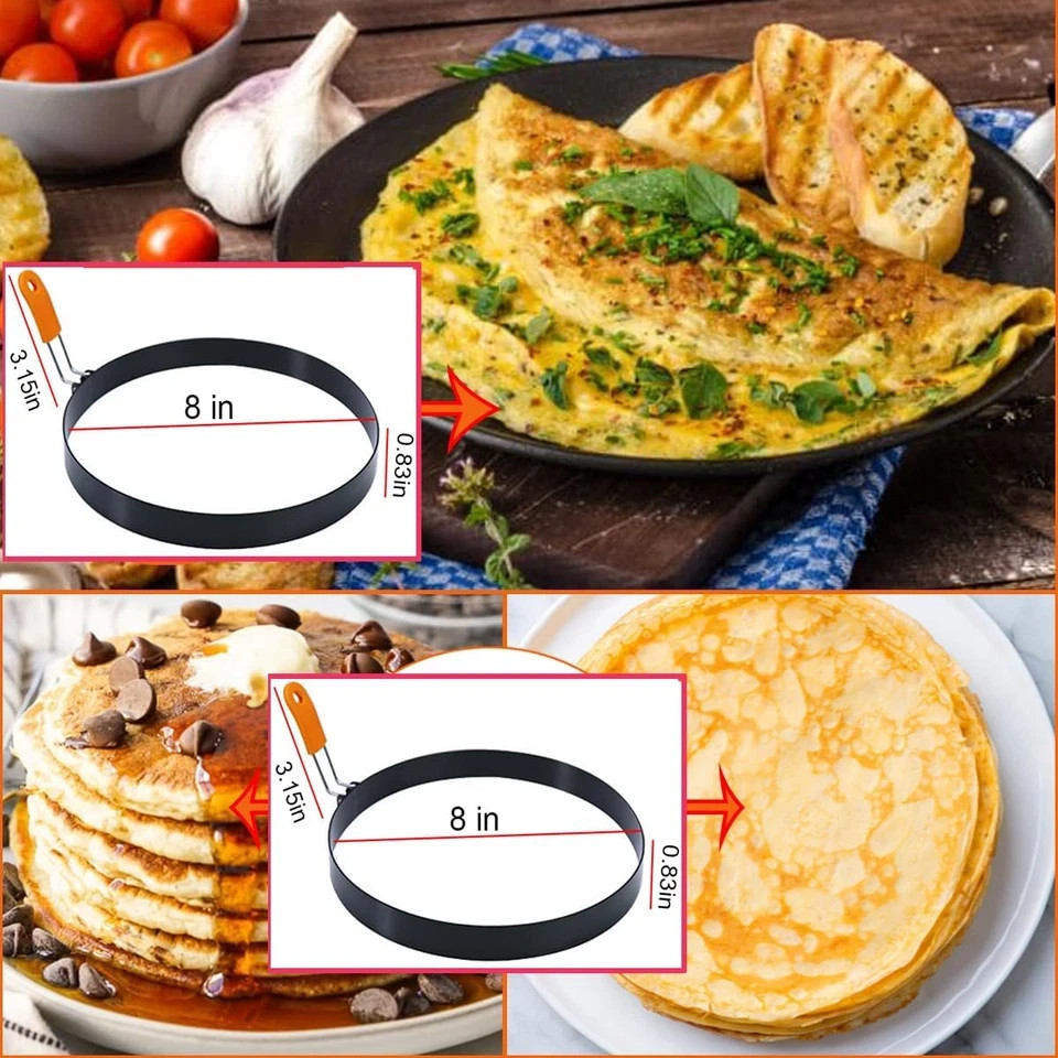 Large 2 Packs 8″ Omelette Ring for Griddle,Stainless Steel 8 Inch Griddle Omelet