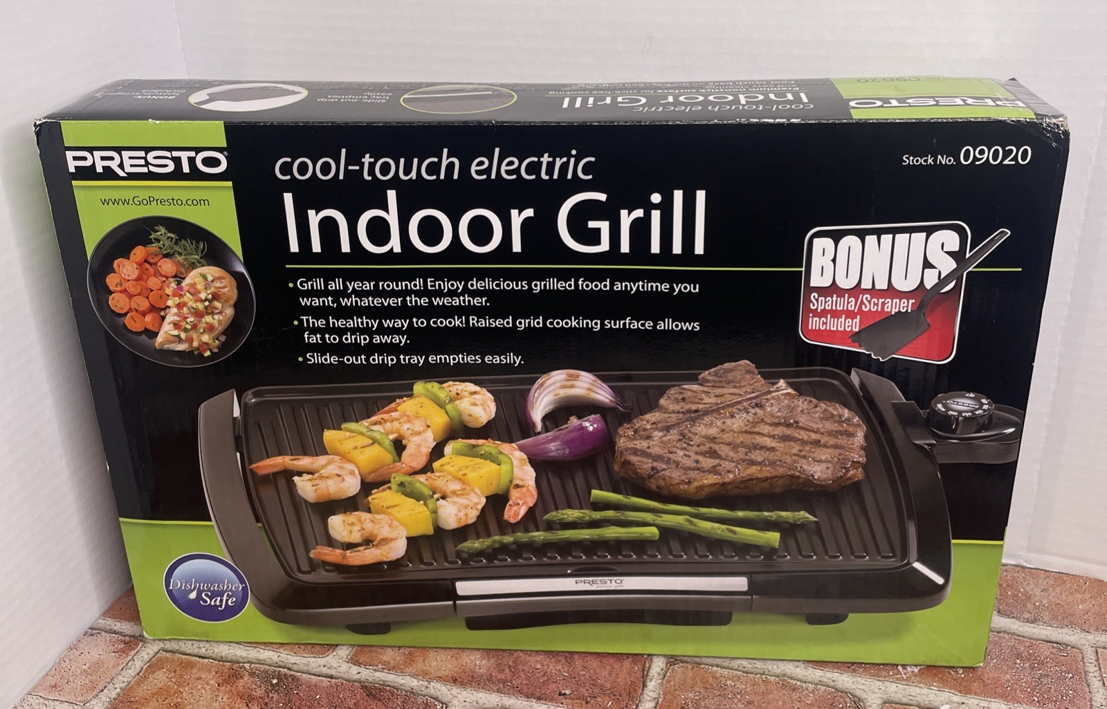 Presto Cool-Touch Indoor Electric Grill 09020 Cast Aluminium Nonstick New In Box