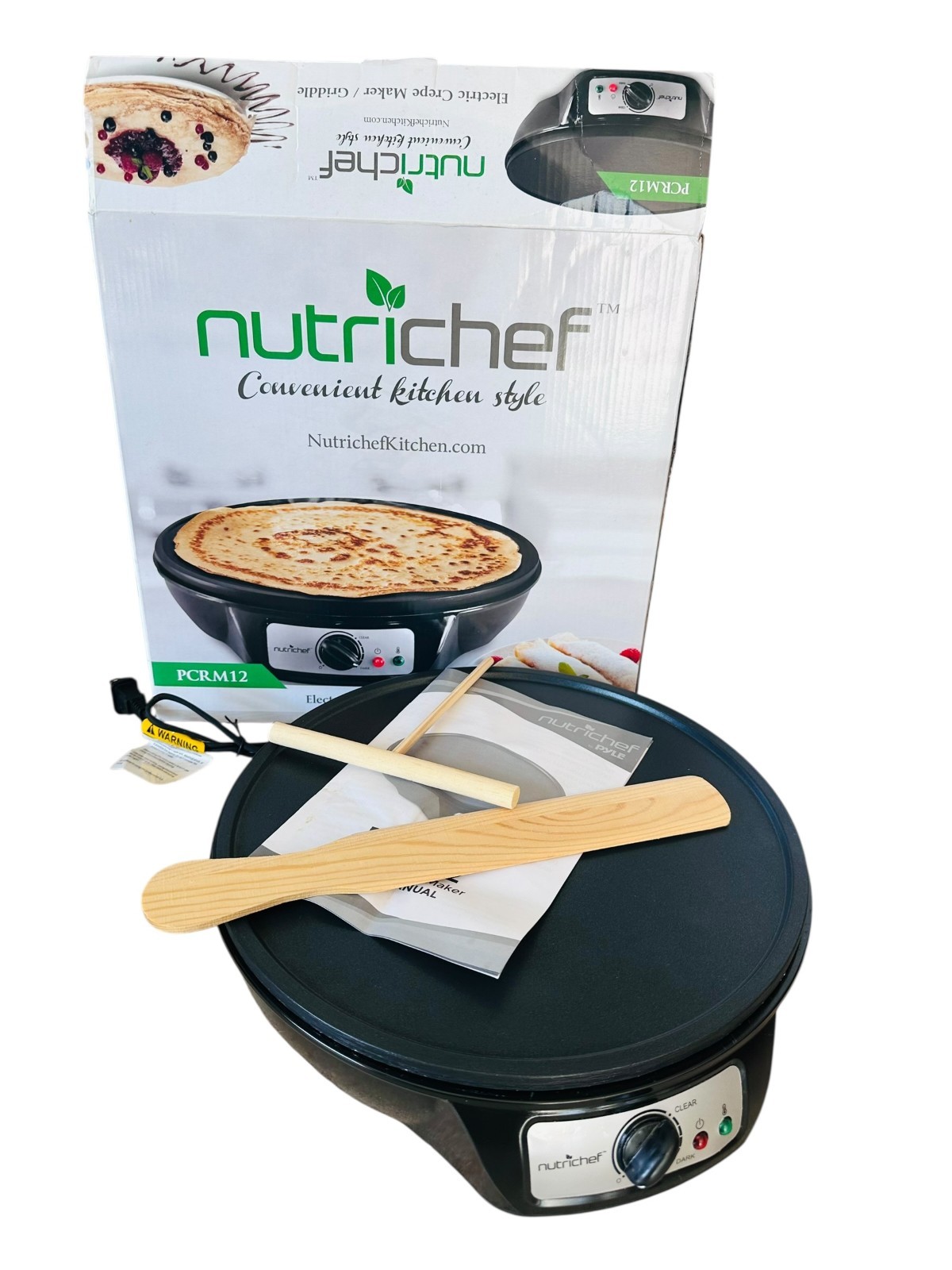 Nutrichef PCRM12 12″ Electric Crepe Maker Nonstick, LED, Spatula Included