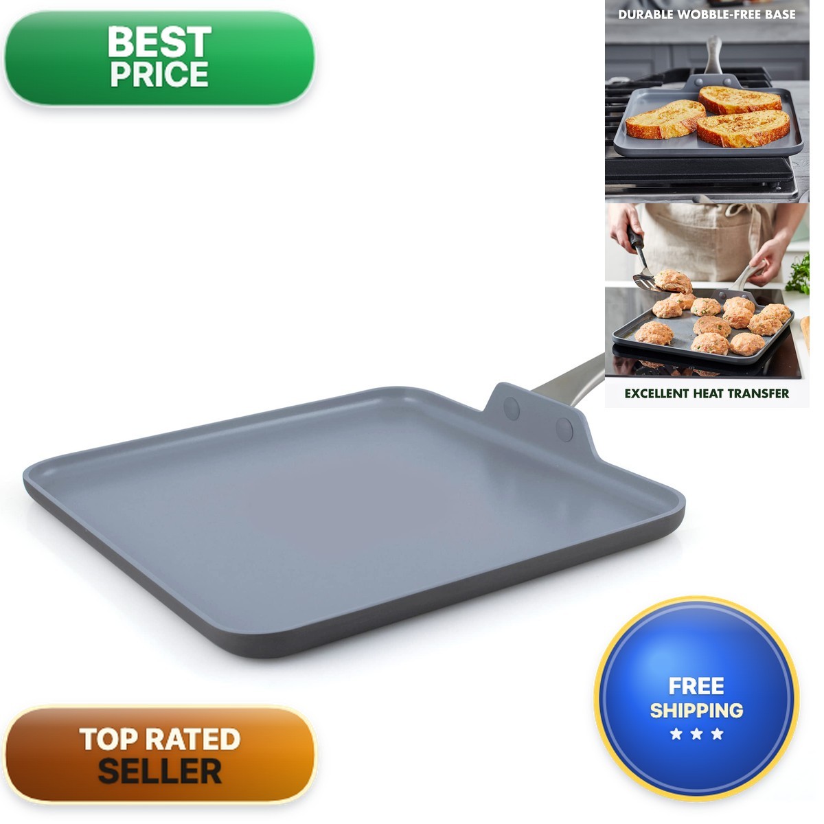 Greenpan Lima Hard Anodized 11 Square Griddle Pan Ceramic Nonstick Pfas-Free
