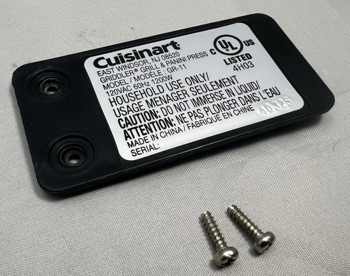 Cuisinart Griddler Panini GR-11 POWER CORD COVER PLATE W SCREWS Replacement Part
