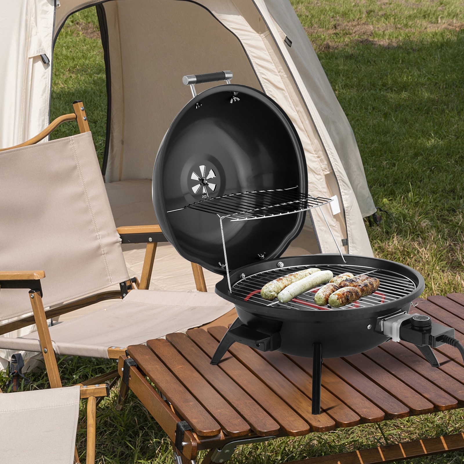 Electric Countertop BBQ Grill, Portable Double Layer Indoor/Outdoor 1600W