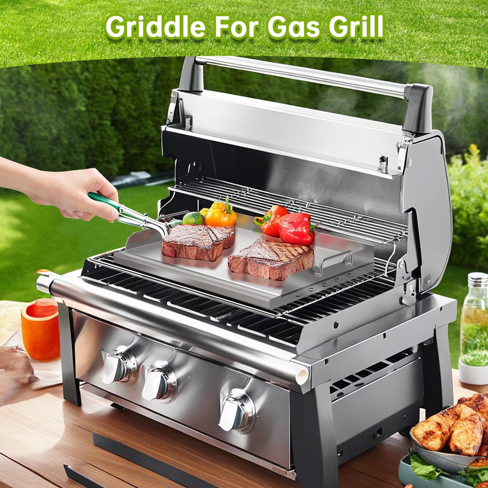 Universal Stainless Steel Griddle Flat Top Plate with Even Heating Bracing fo…