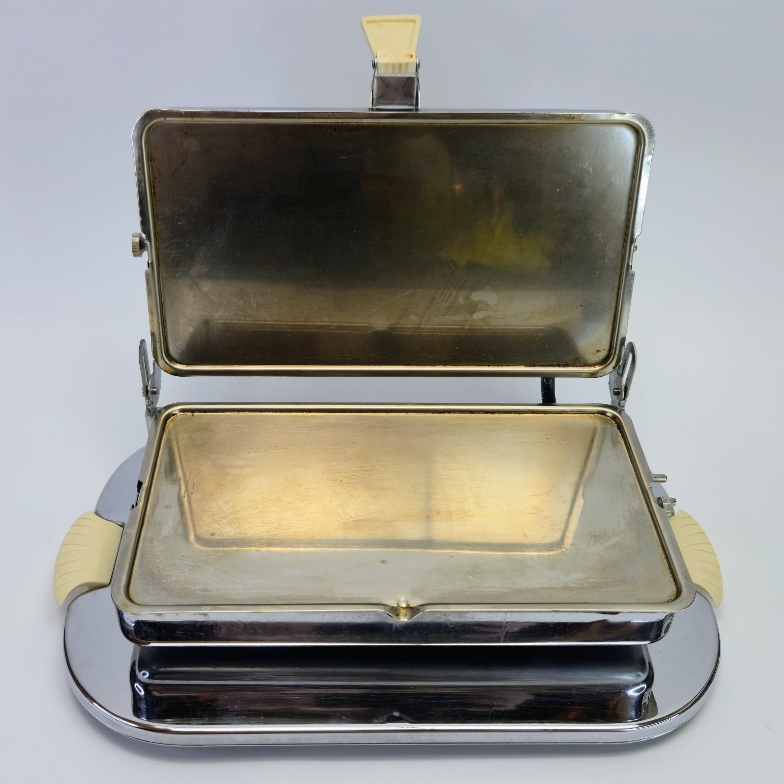 Vintage 1950s Chrome Electric Panini Grill 600W Mid Century Ivory Handles WORKS!