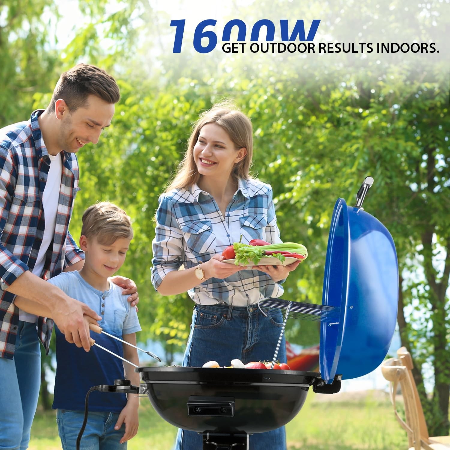 Electric Grill, Techwood Indoor/Outdoor BBQ 1600W Large, Blue