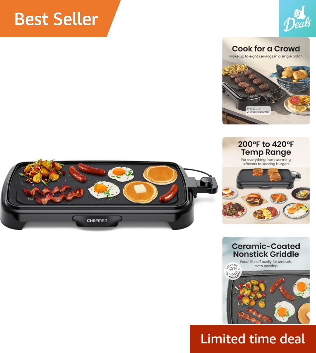 Versatile XL Electric Griddle 1500W with Immersible Design & Slide-Out Tray