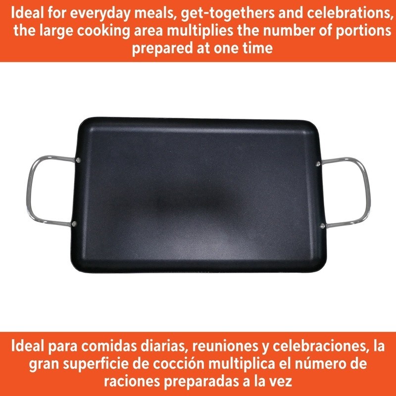 Nonstick Stovetop Double Burner Griddle with Metal Handles 19″ x 12″