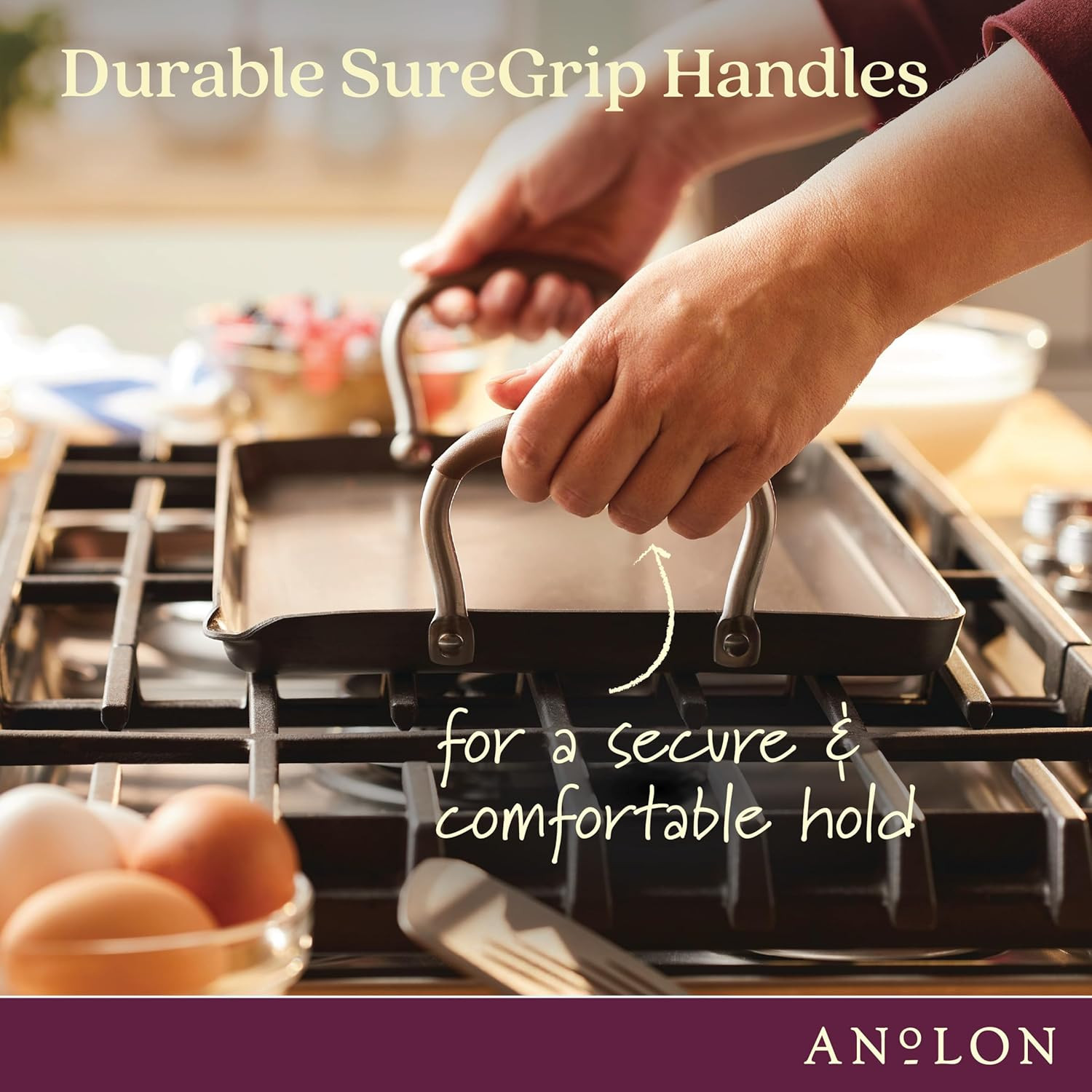 Advanced Home Hard Anodized Nonstick Double Burner Griddle/Grill Pan with Roasti