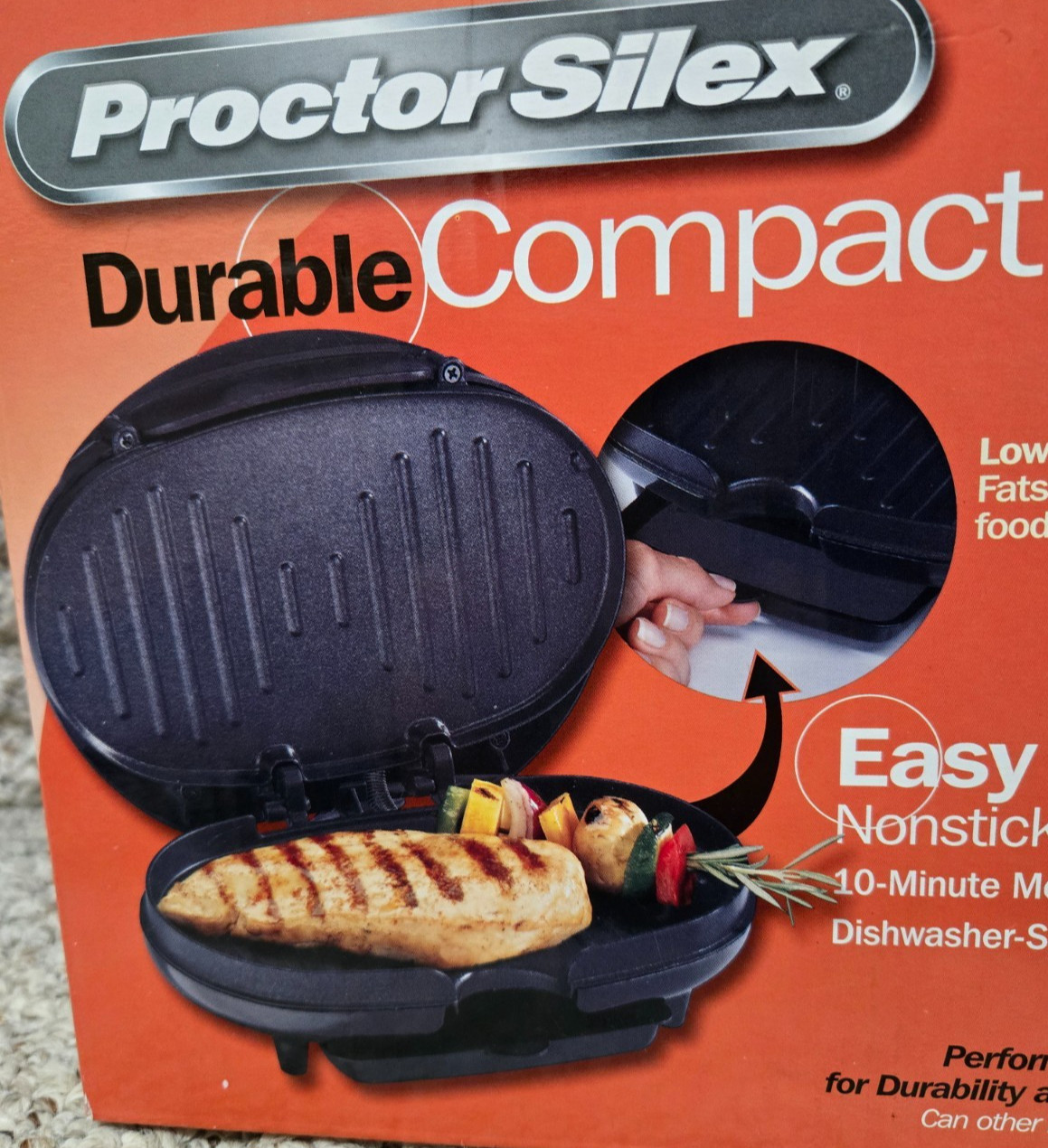 Proctor Silex PORTABLE GRILL – DURABLE COMPACT – EASY CLEAN – NEW in BOX