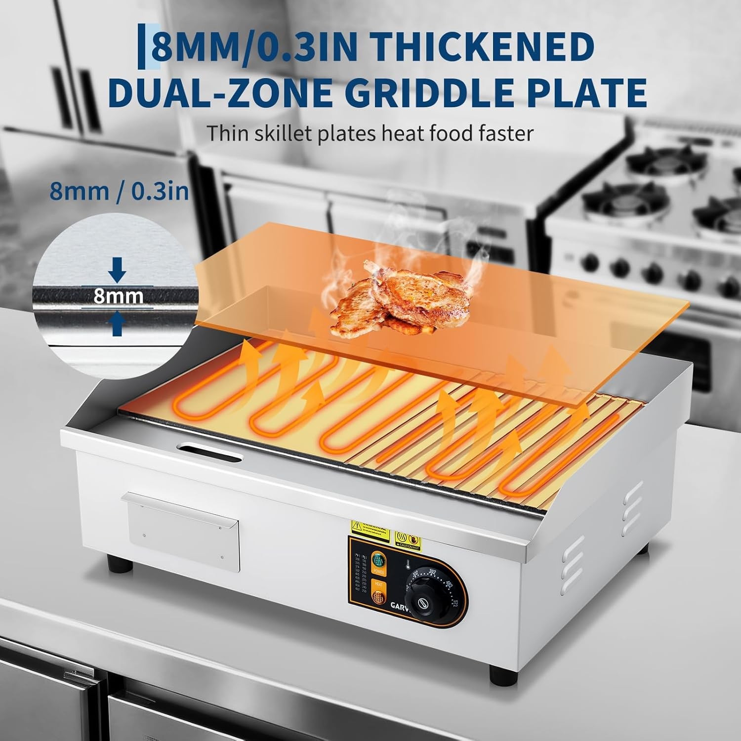 22in Stainless Steel Griddle Grill Half-Flat Top with 2 Shovels ,2 Brushes 1700W