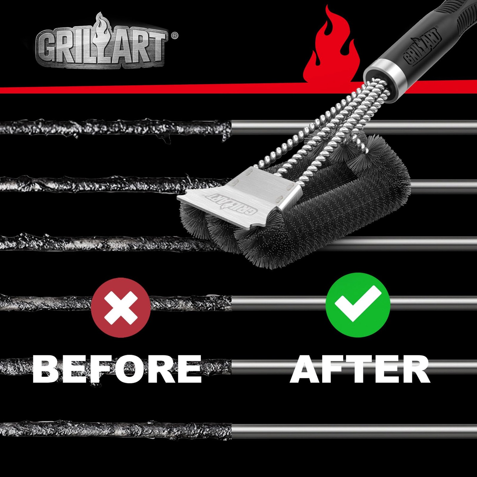 GRILLART Grill Brush and Scraper, 17 x 3.4 x 2.8 inches, Dark Night Black