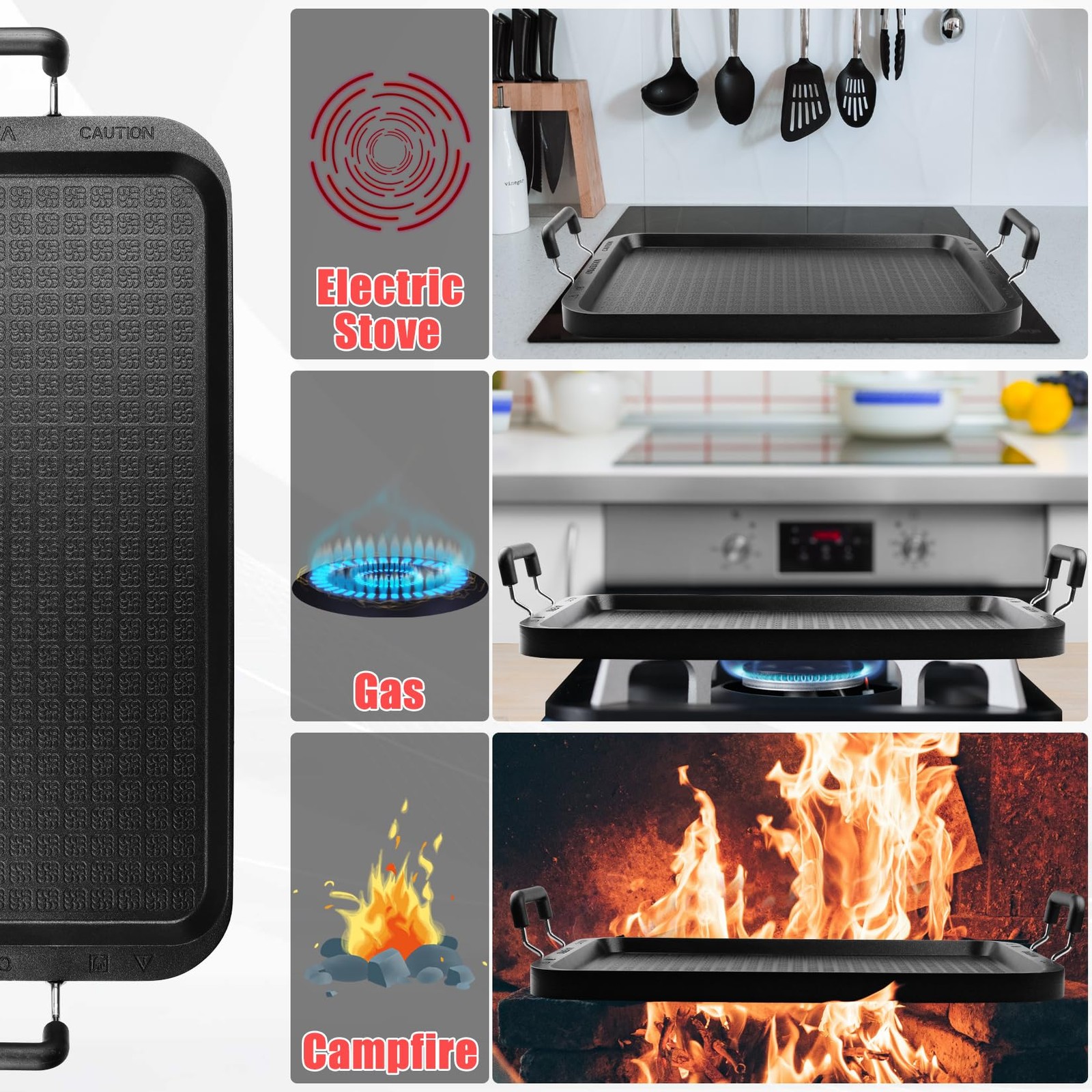 2 Burner Griddle Pan with Glass Lid, Stove Top Flat for Glass Stove Top, Alum…