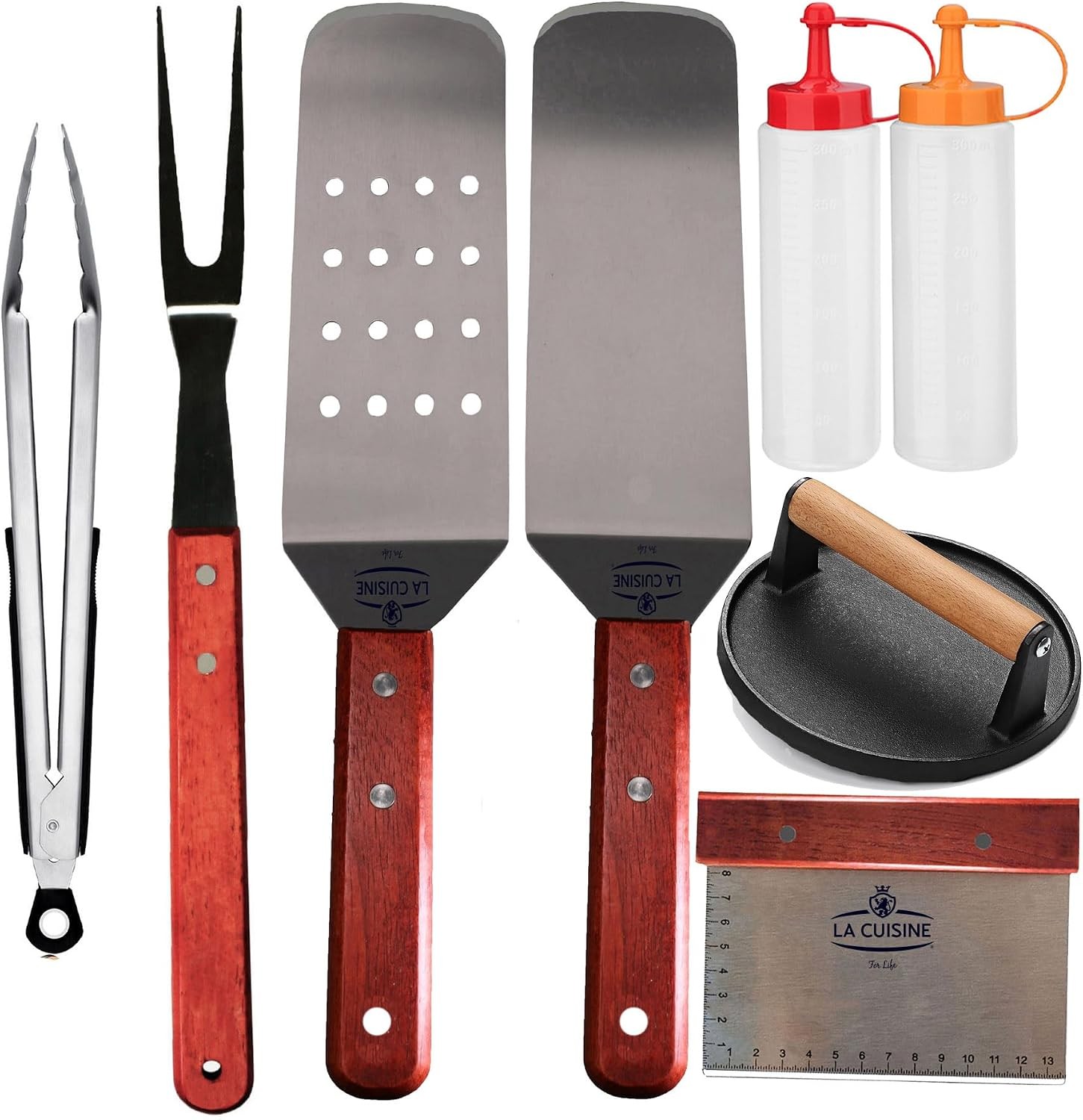 La Cuisine 8-Pc Griddle BBQ Kit: Spatulas, Press, Tongs, Bottles