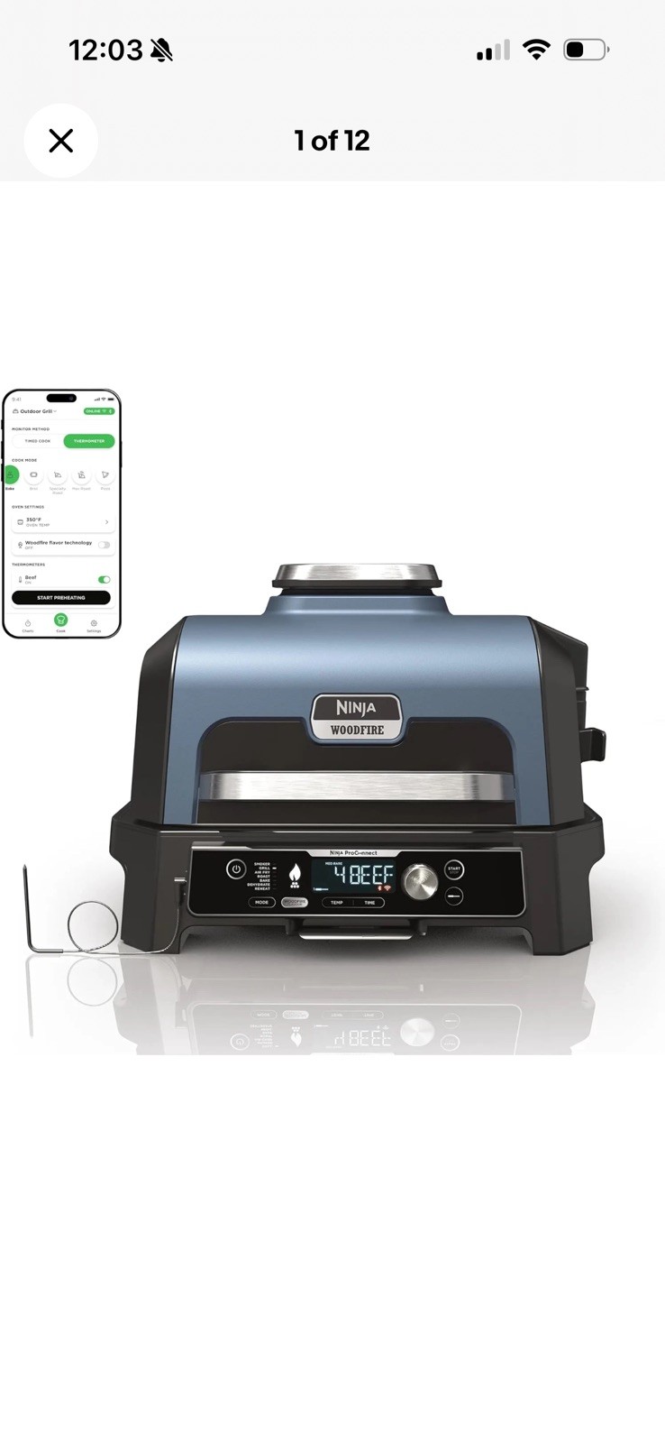 Ninja OG951 Woodfire Pro Connect Premium XL Outdoor Grill/Smoker, Bluetooth New