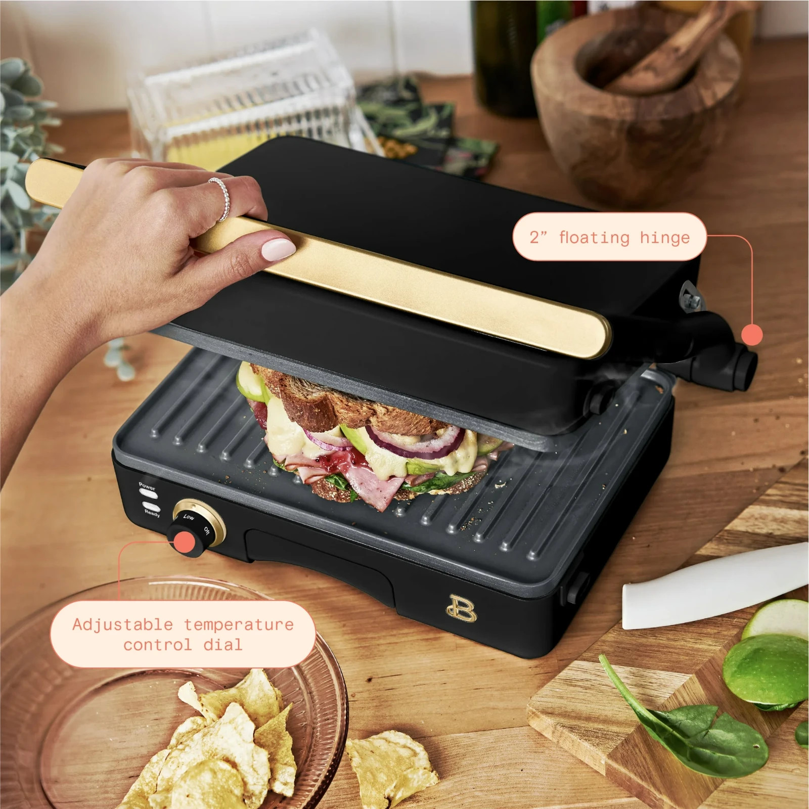 Beautiful 2-in-1 Panini Press & Grill with Detachable Plates, Black Sesame by Dr