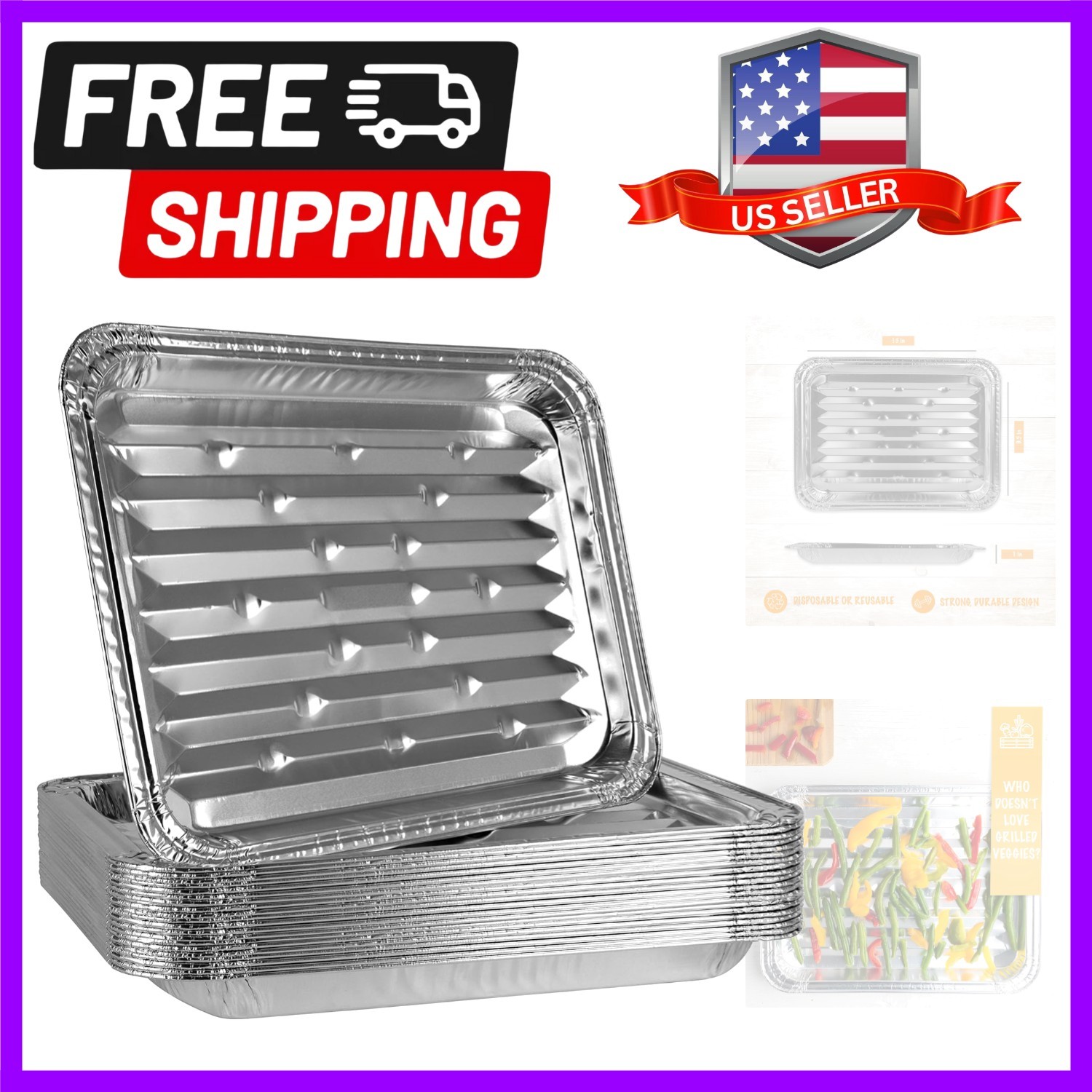 Aluminum Grill Pans, Broiler Pans, Grill Liners, Durable with Ribbed Bottom S…