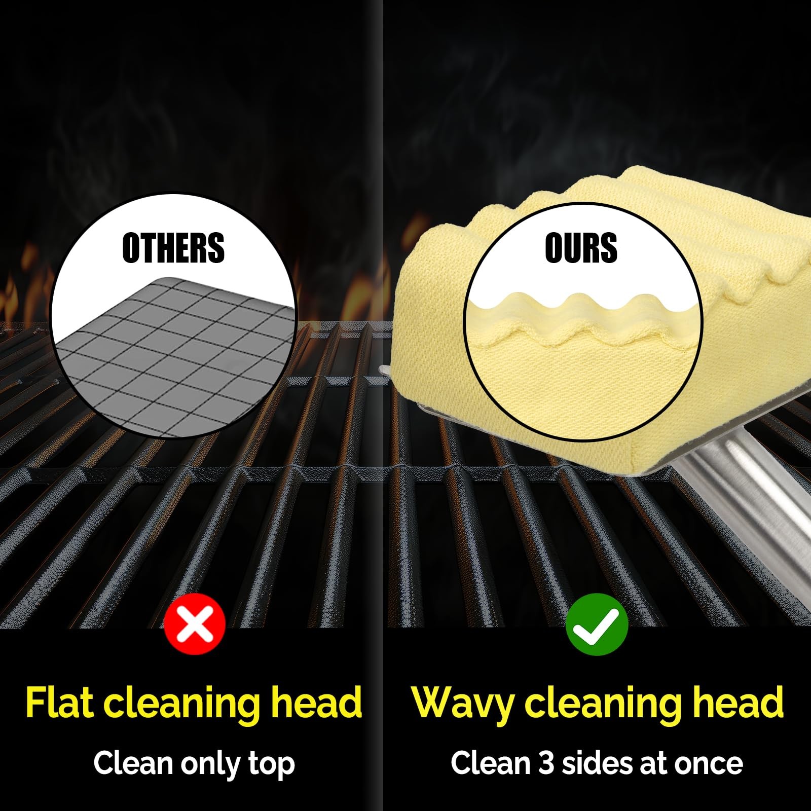 Grill Brush Bristle Free,Aramid Fiber Wavy Pad Seamless-Fit Cast Iron/Stainless-