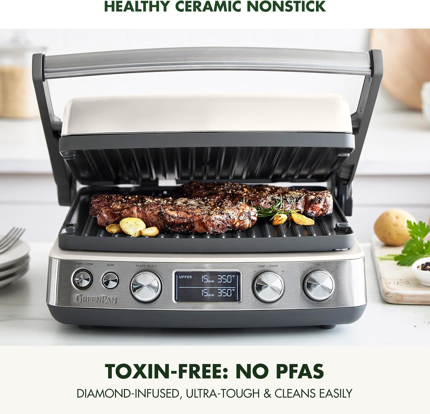 Greenpan Elite 7-In-1 Multi-Function Contact Grill & Griddle, Healthy Ceramic No