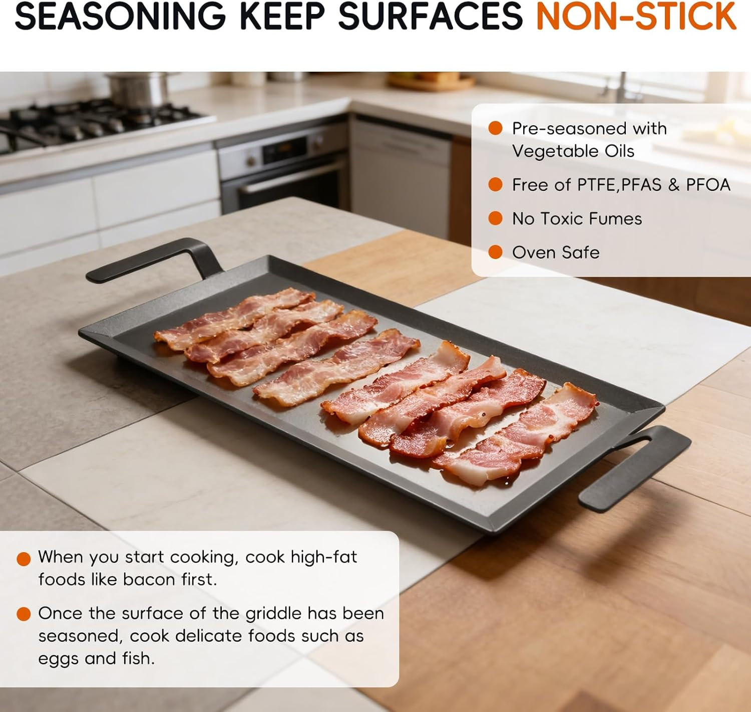 Carbon Steel Griddle + Grill Press | Professional-Grade Seasoned Cookware | Indu