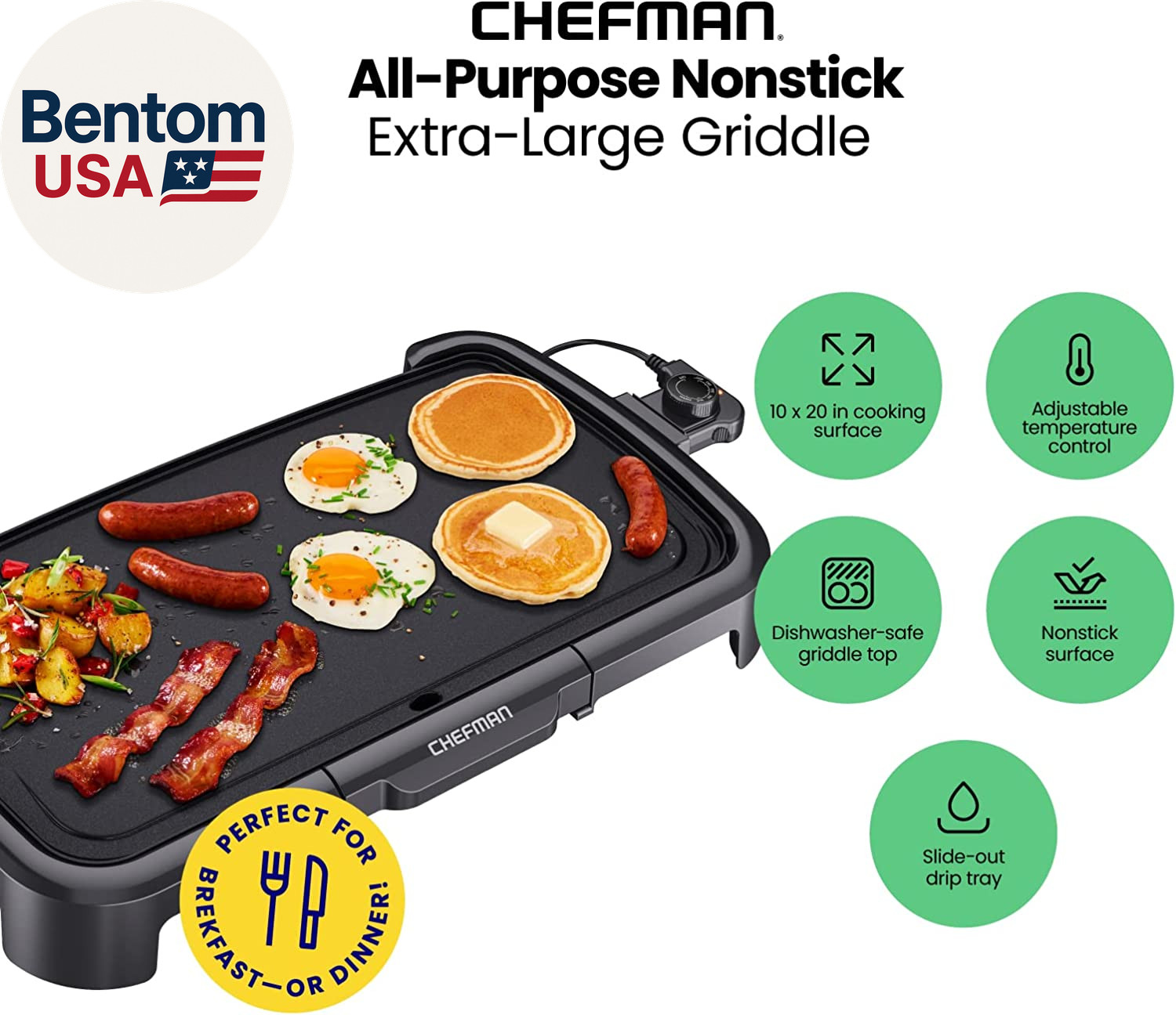 XL Electric Griddle with Removable Temperature Control, Immersible Flat Top Gril
