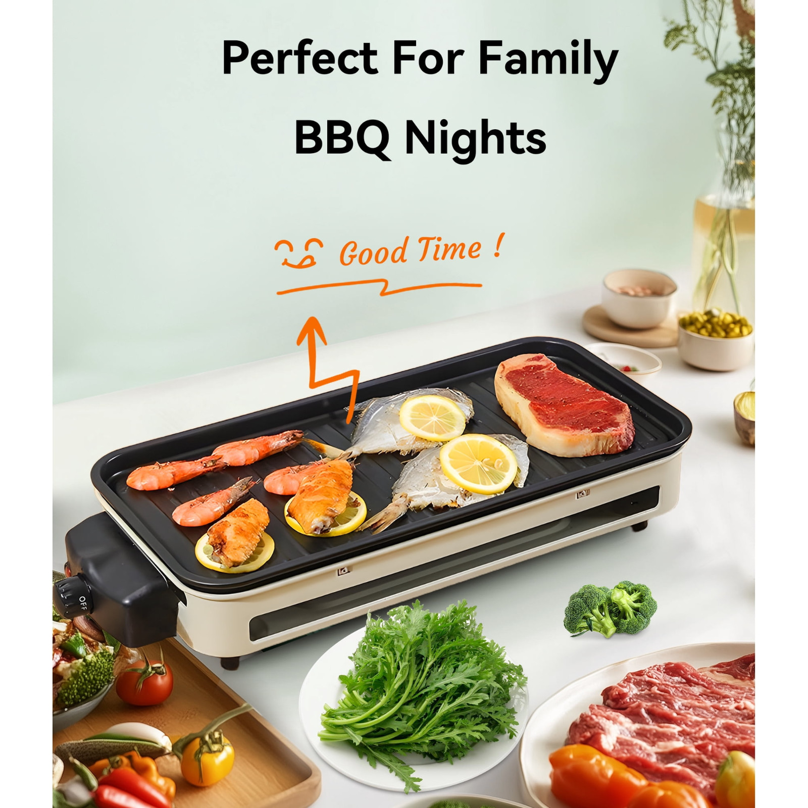 Casualife Electric Griddle 2in1 Indoor Smokeless Grill Removable Non Stick Plate