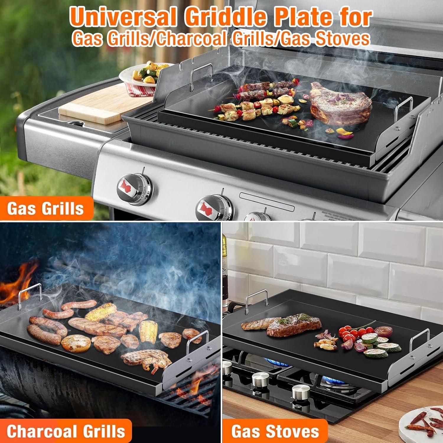 Griddle for Gas Grill, 25″ x 16″ Nonstick Coating Universal Griddle Flat Top …