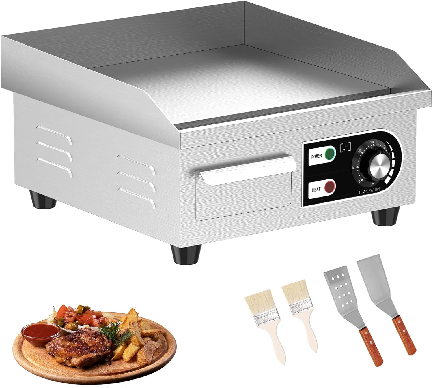 14″ Commercial Electric Griddle – Non-Stick Stainless Steel Cooking Plate