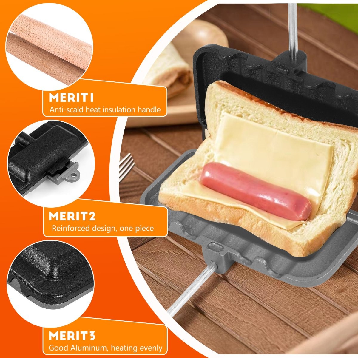 -Sided Sandwich Baking Pan Cheese Maker Sandwich Maker Flip Pan O3L66568