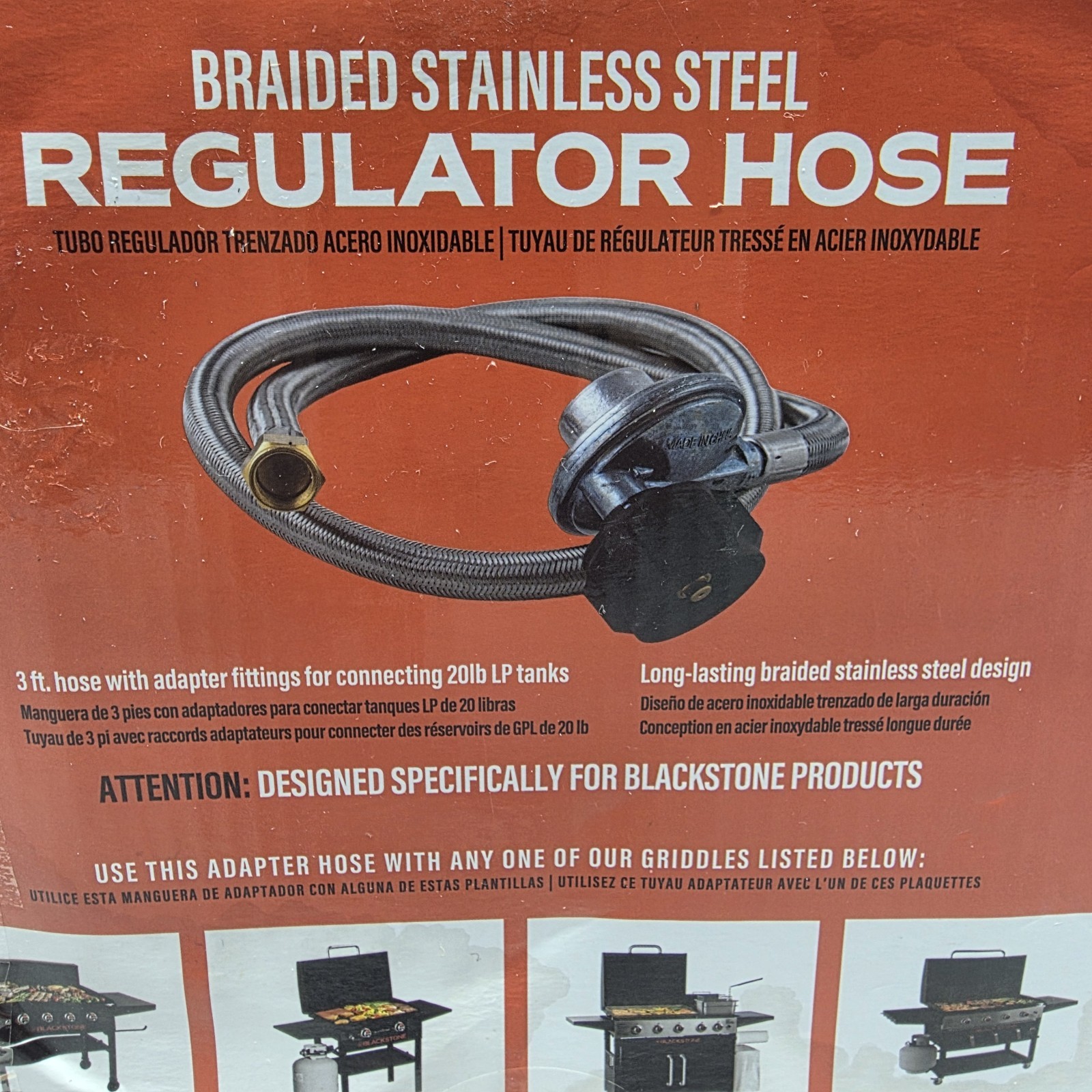 Blackstone 5154 Braided SS Regulator Hose 3ft Propane 20# Tank Grill Adapter NEW