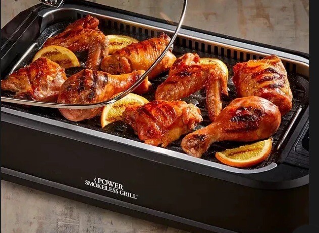 POWER SMOKELESS GRILL 1500 WATTS ELECTRIC INDOOR OUTDOOR WITH LID NEW IN BOX