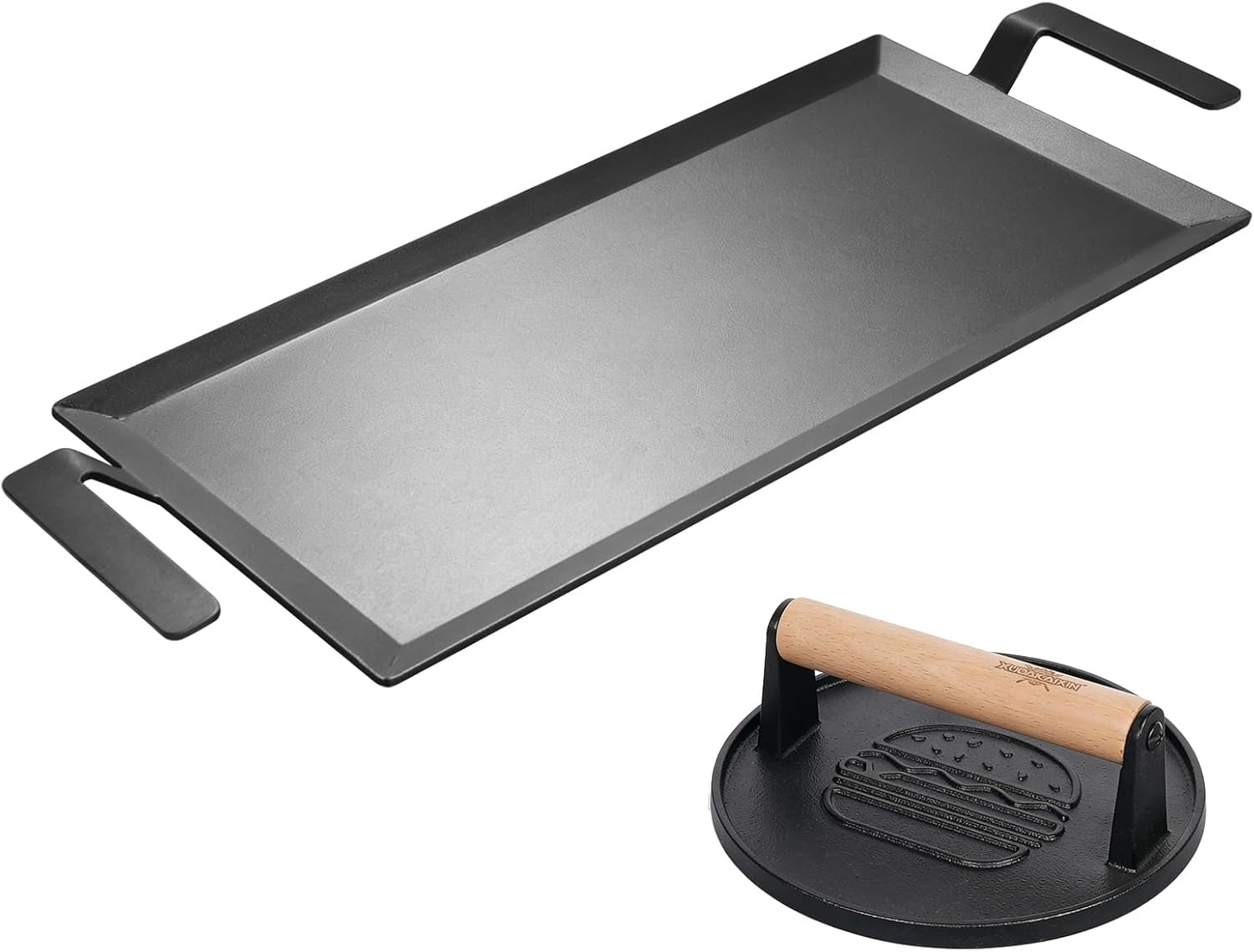 Carbon Steel Griddle + Grill Press | Professional-Grade Seasoned Cookware | Indu