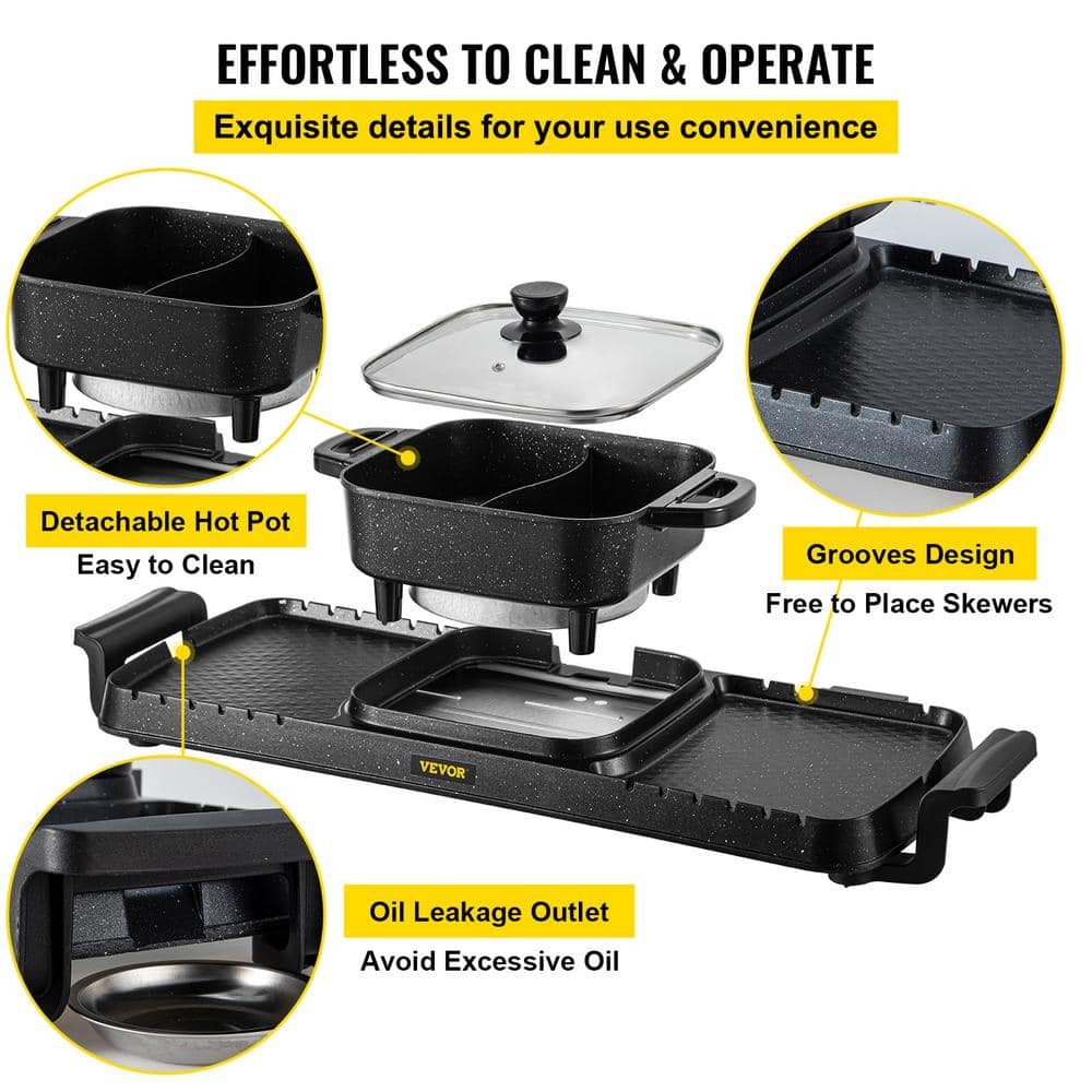 VEVOR 2 in 1 Electric Grill Hot Pot BBQ Pan Smokeless Dual Temperature Control