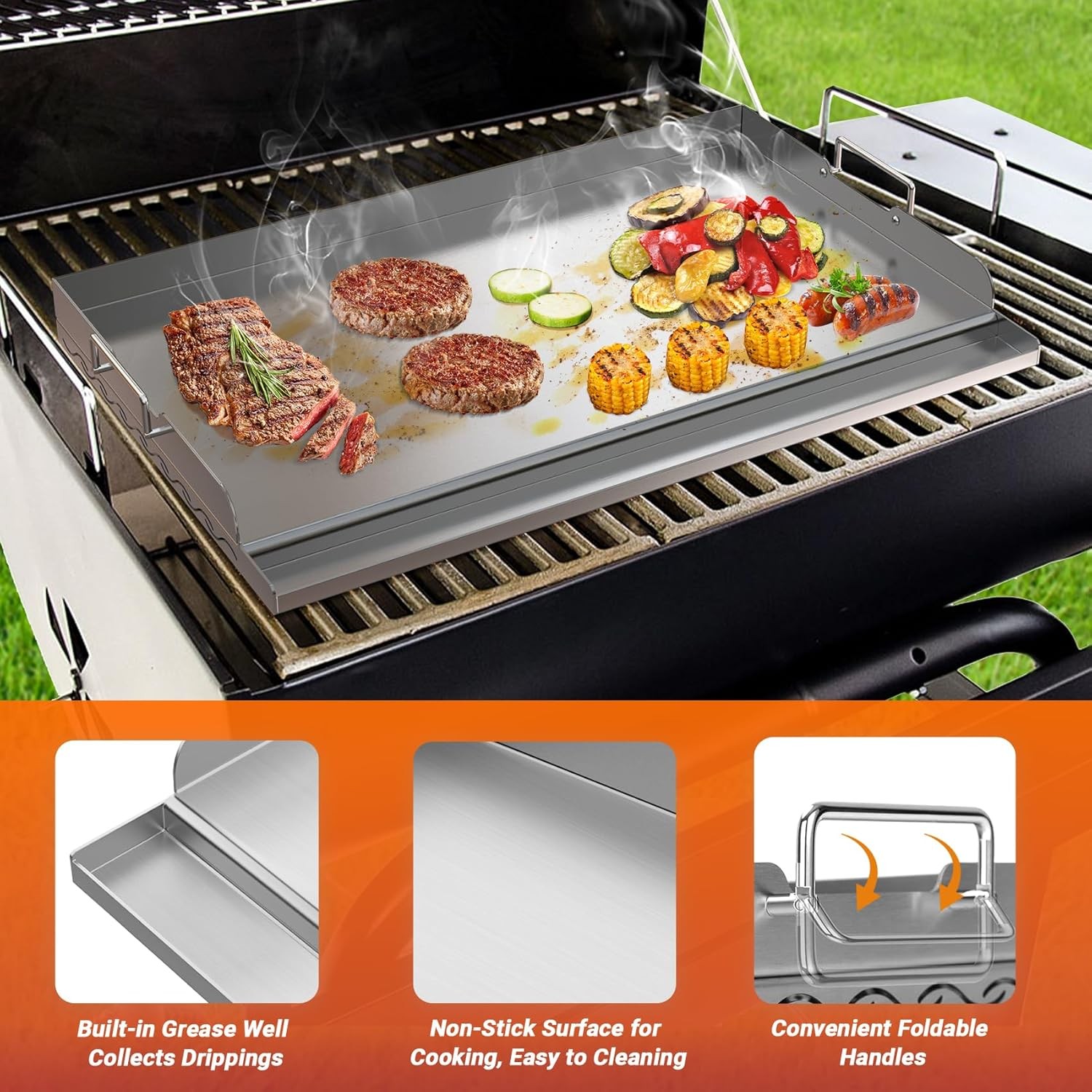 25x16in Stainless Steel Griddle for BBQ and Flat Top Grill